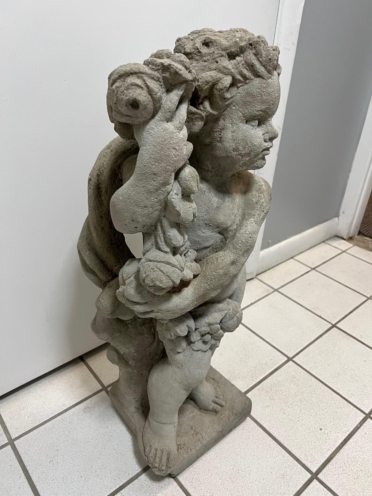 20th Century Vintage Concrete Cherub Statue Spring One of the Four Seasons    For Sale