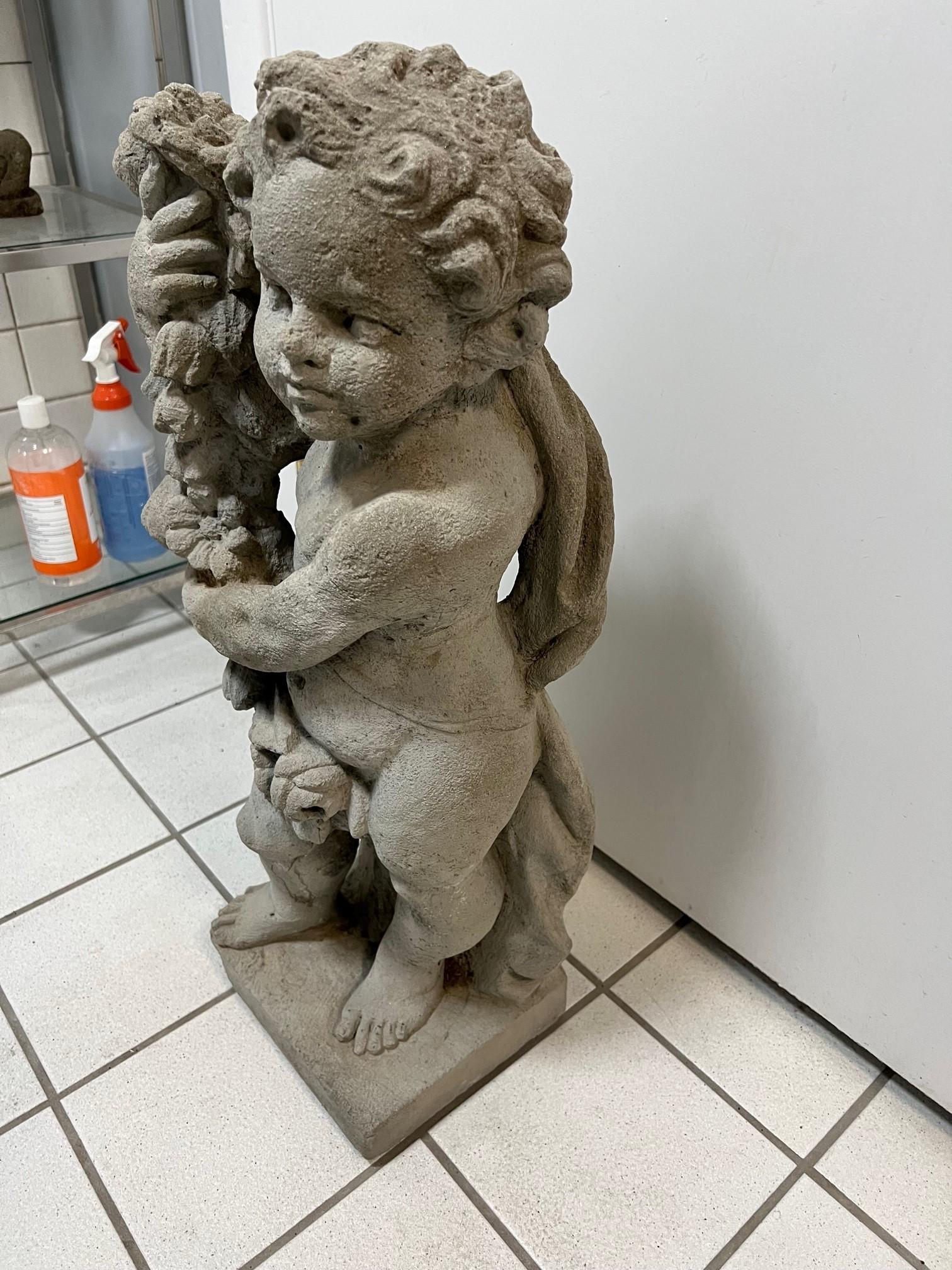 Vintage Concrete Cherub Statue Spring One of the Four Seasons    For Sale 1