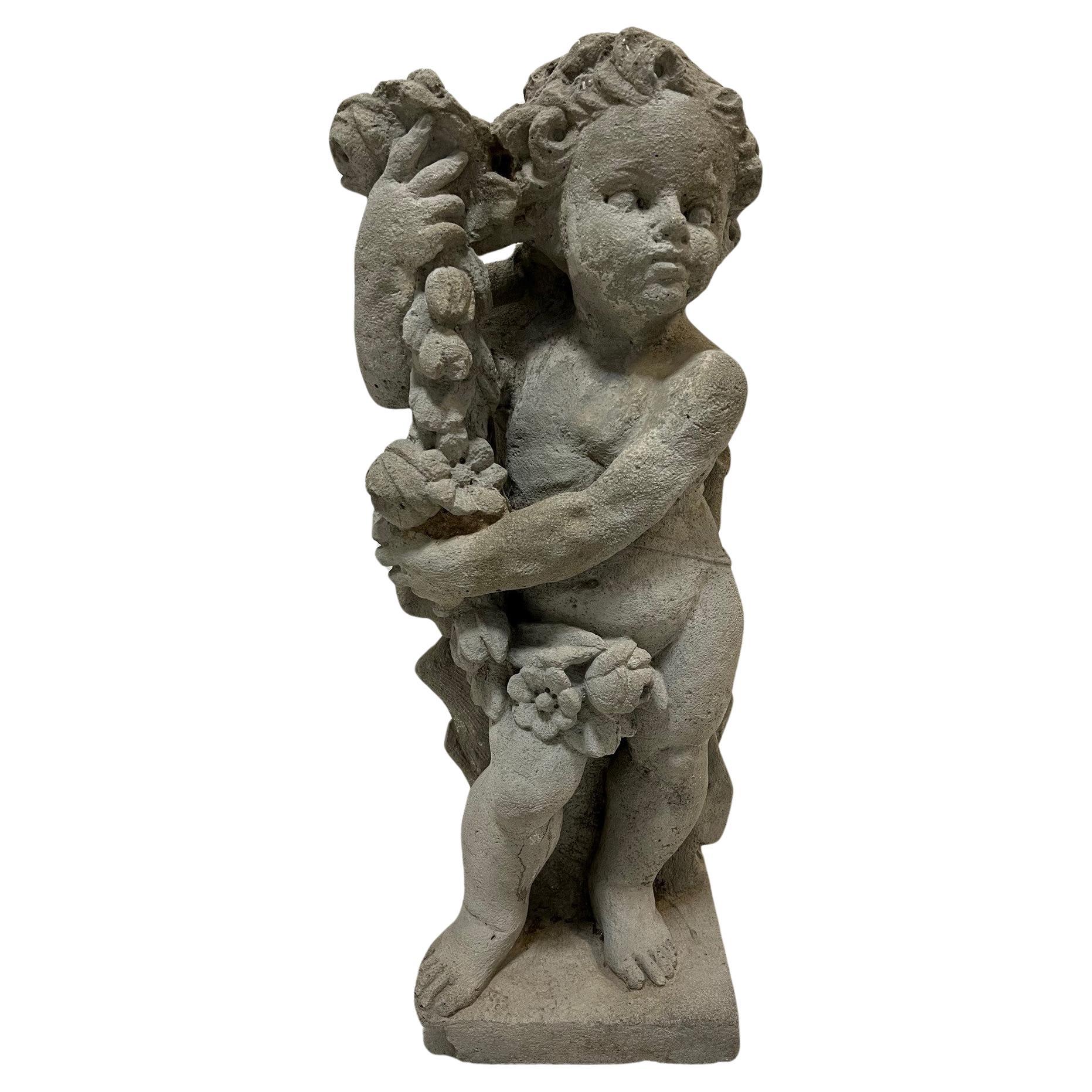 Vintage Concrete Cherub Statue Spring One of the Four Seasons    For Sale