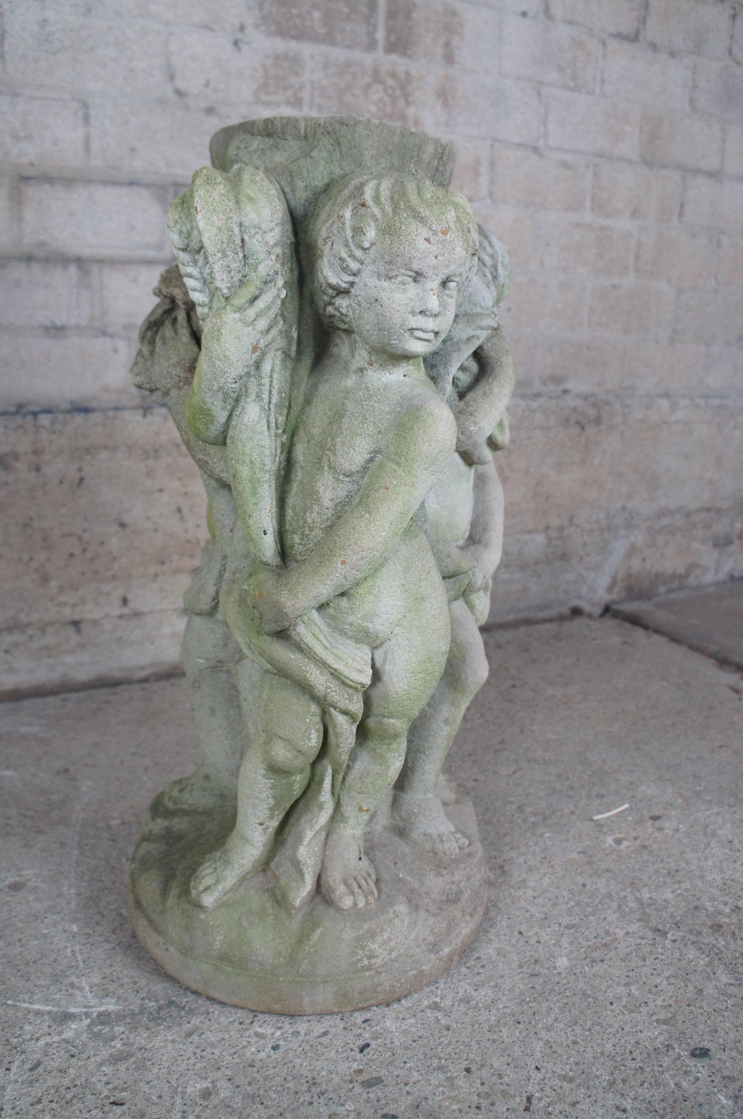 Vintage Concrete French Neoclassical Cherub Putti Garden Fountain Pedestal Base 5