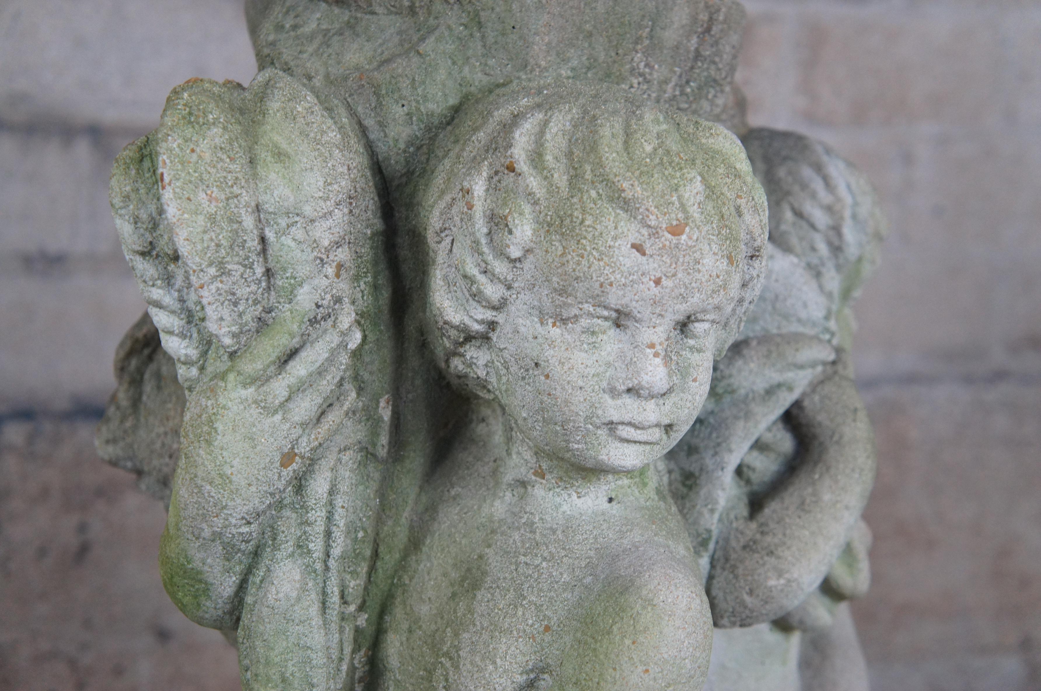 Vintage Concrete French Neoclassical Cherub Putti Garden Fountain Pedestal Base For Sale 6