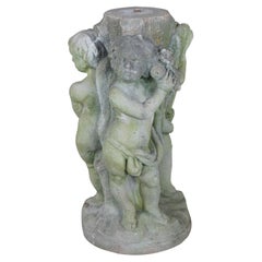 Vintage Concrete French Neoclassical Cherub Putti Garden Fountain Pedestal Base