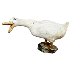 Vintage Beton Gans Türstopper - Hand-Painted Skulptur in schnatternden Pose