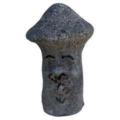 Vintage Concrete Mushroom Face Garden Statue with Rustic Weathered Patina