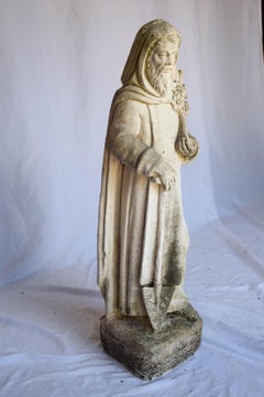 Vintage Concrete Saint Fiarcre Garden Statue, Patron Saint of Gardeners