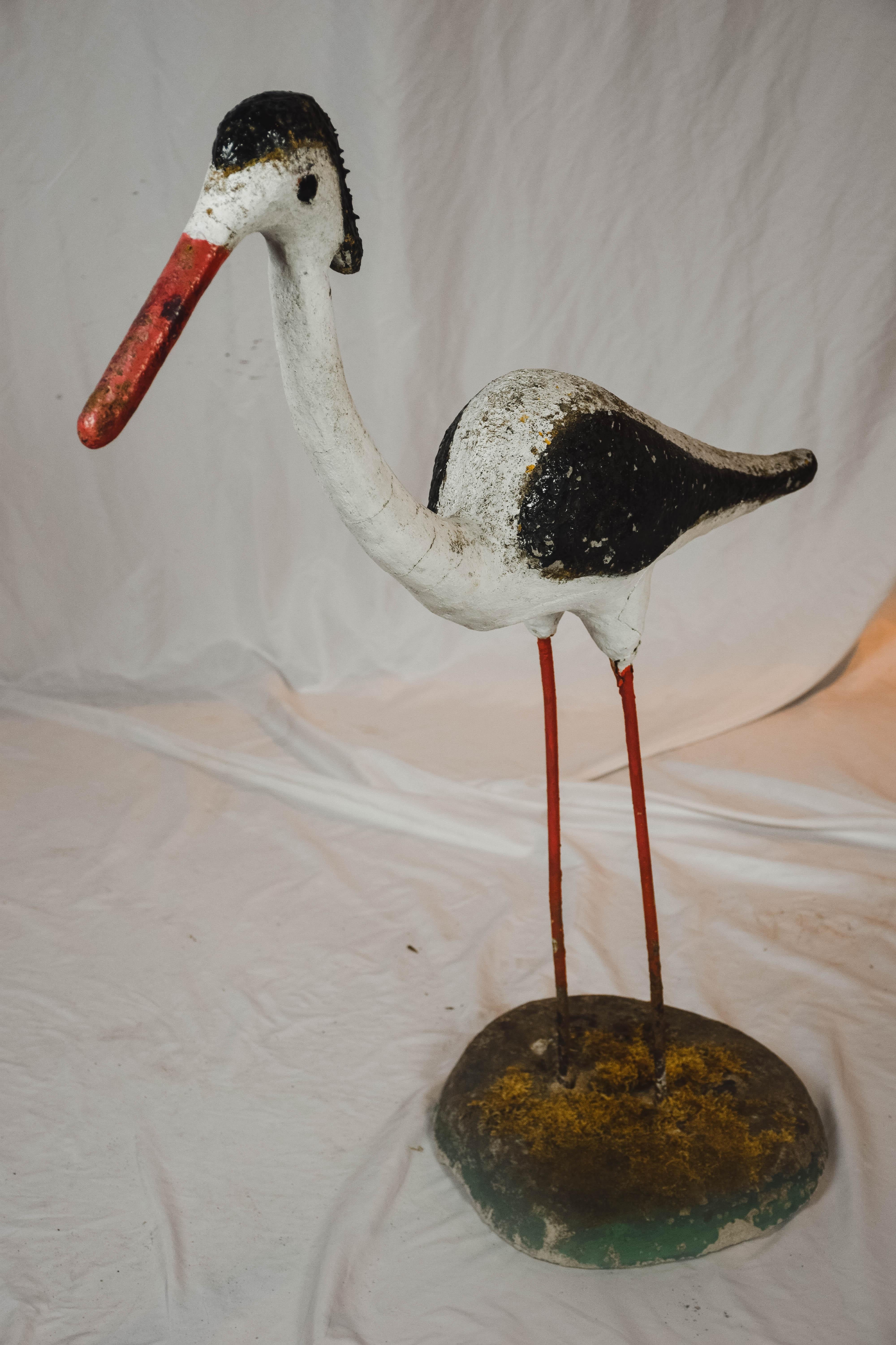 French Provincial Vintage Concrete Shore Bird on Stand