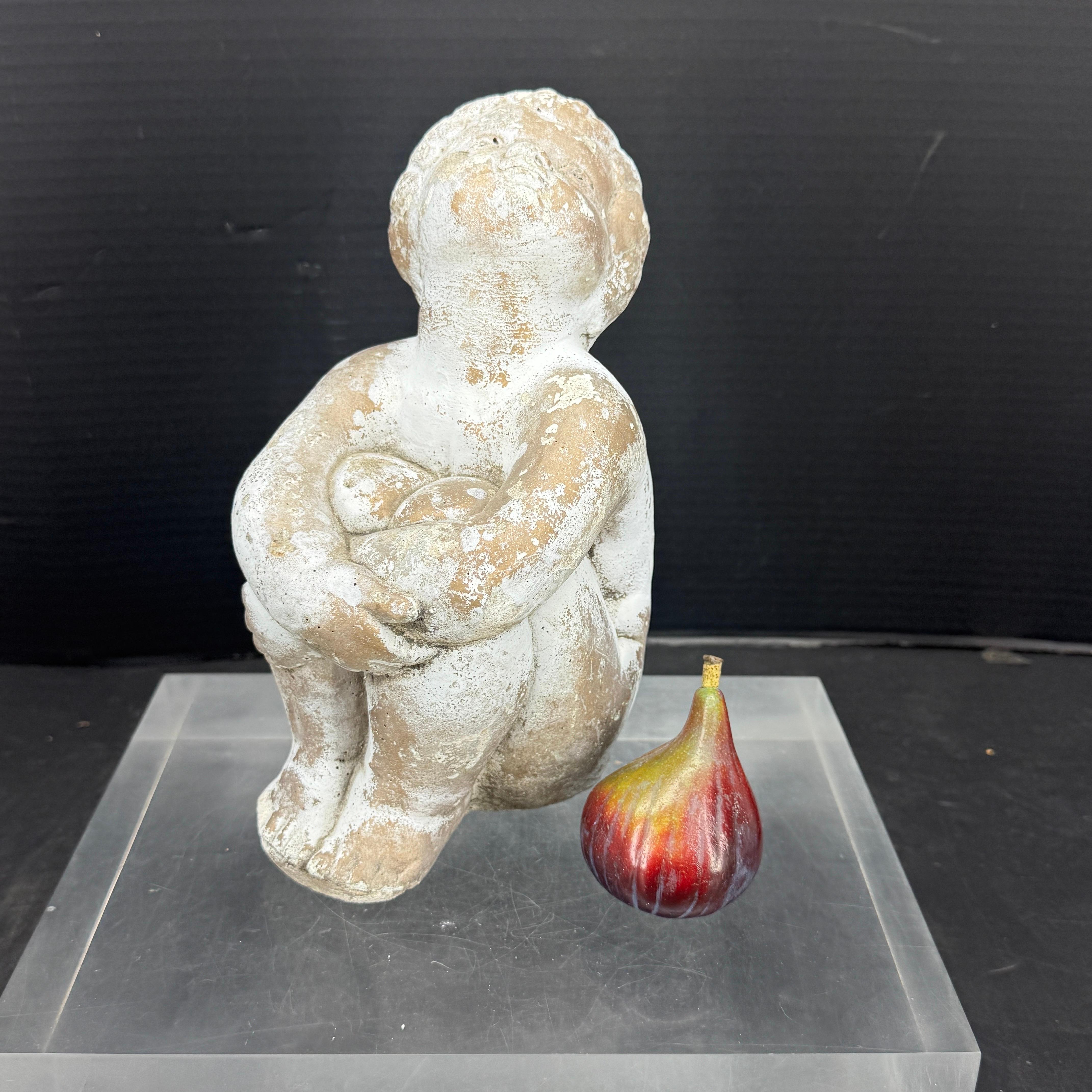 Vintage Concrete Statue of Girl Holding Knees Garden Ornament For Sale 5
