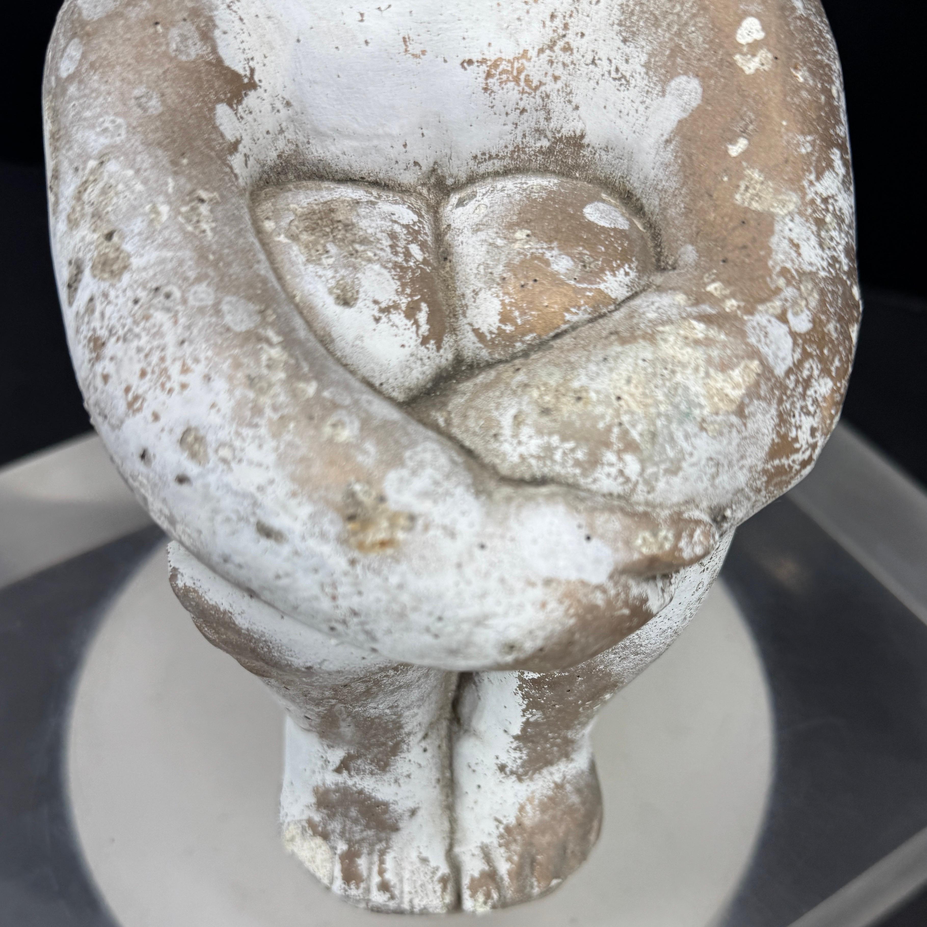 Vintage Concrete Statue of Girl Holding Knees Garden Ornament For Sale 6