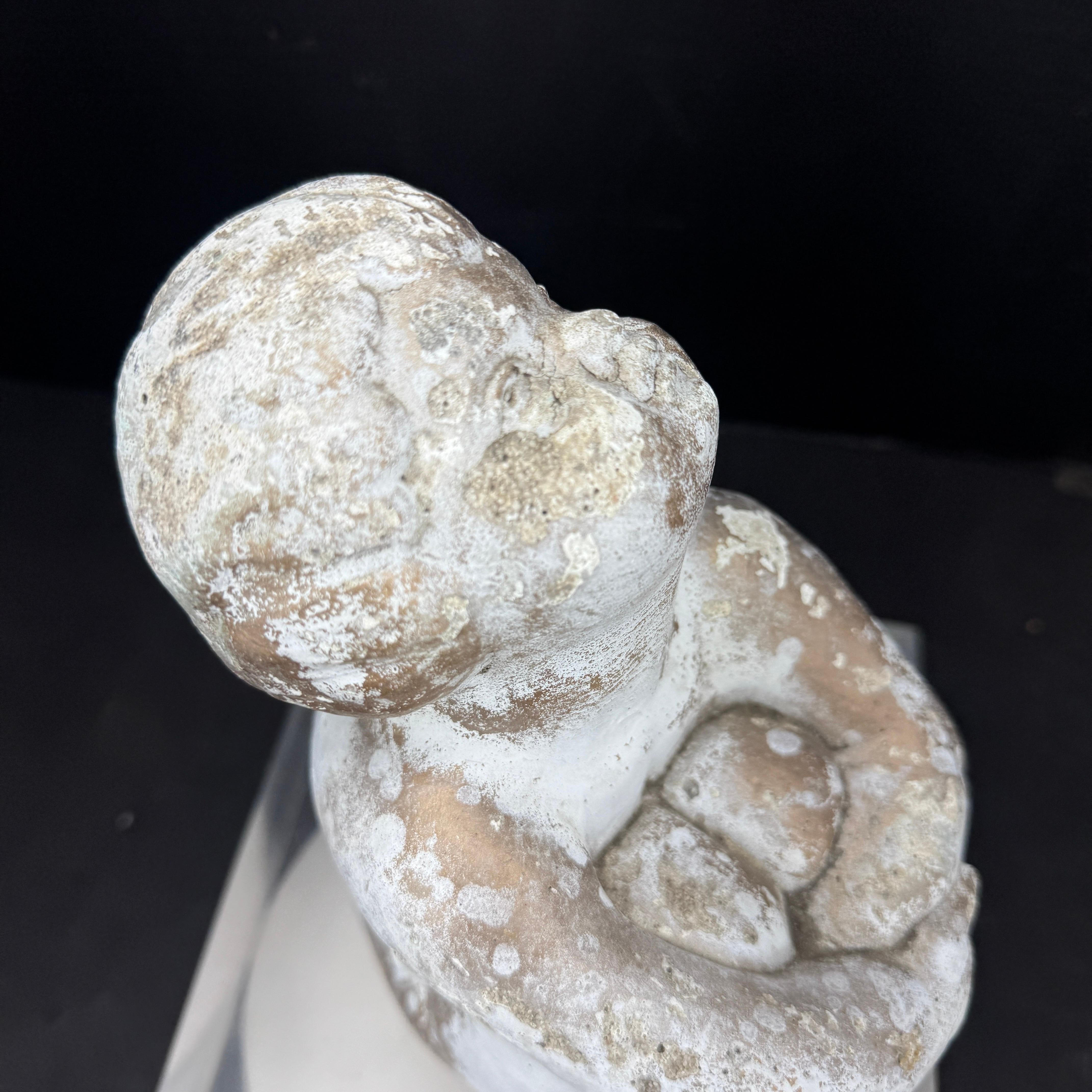Vintage Concrete Statue of Girl Holding Knees Garden Ornament For Sale 7