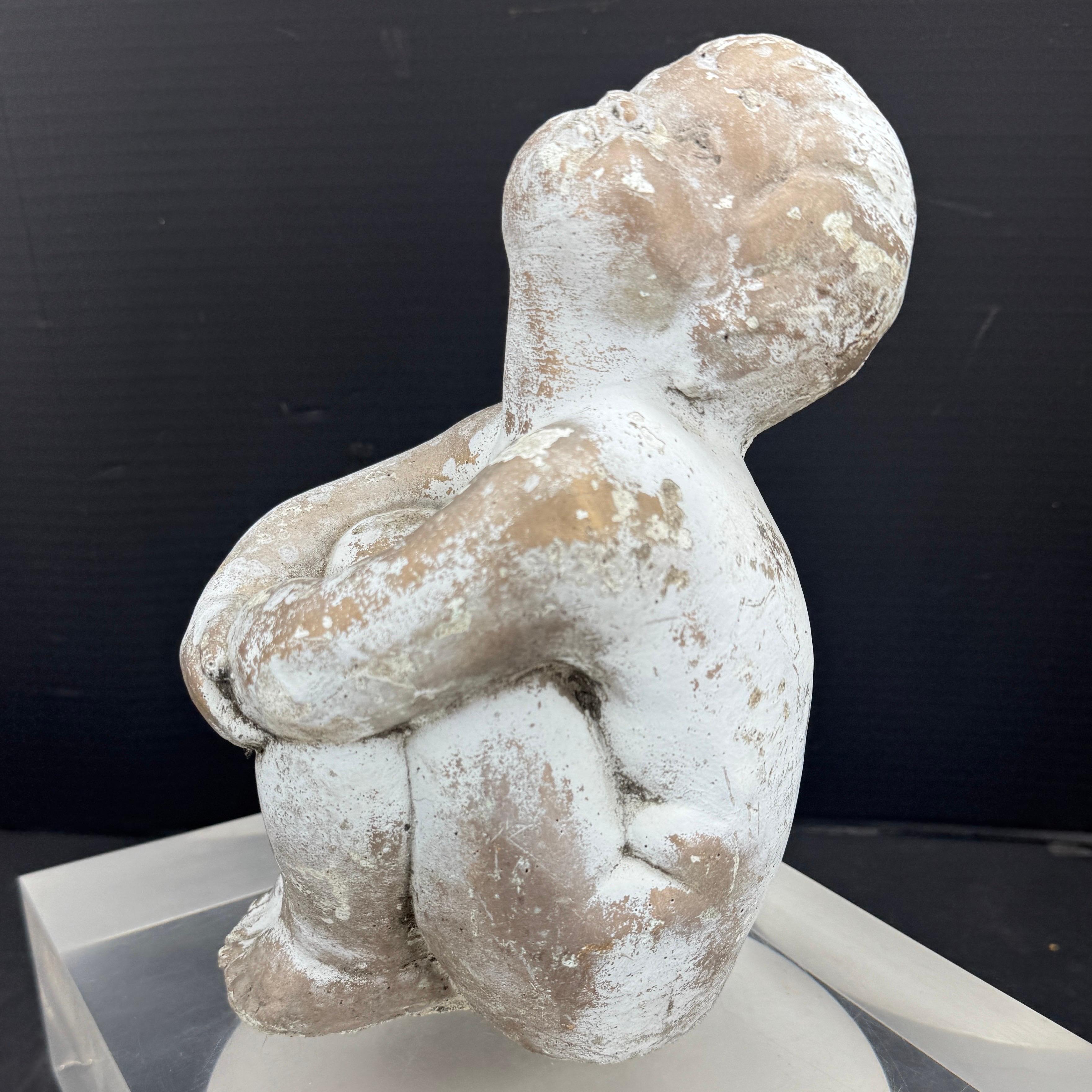 Vintage Concrete Statue of Girl Holding Knees Garden Ornament For Sale 8