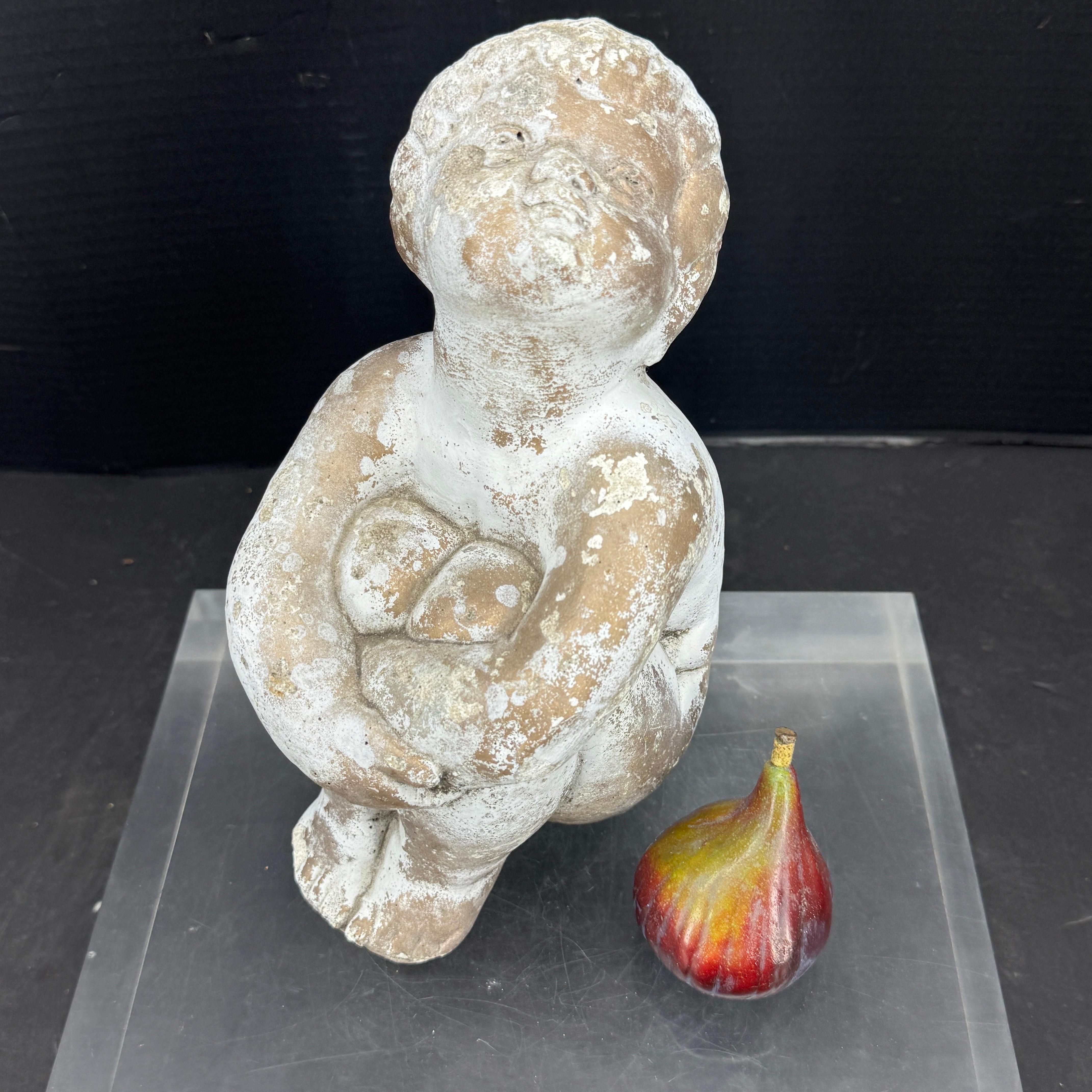 Vintage Concrete Statue of Girl Holding Knees Garden Ornament For Sale 9