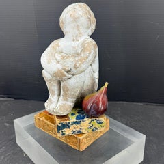 Vintage Concrete Statue of Girl Holding Knees Garden Ornament