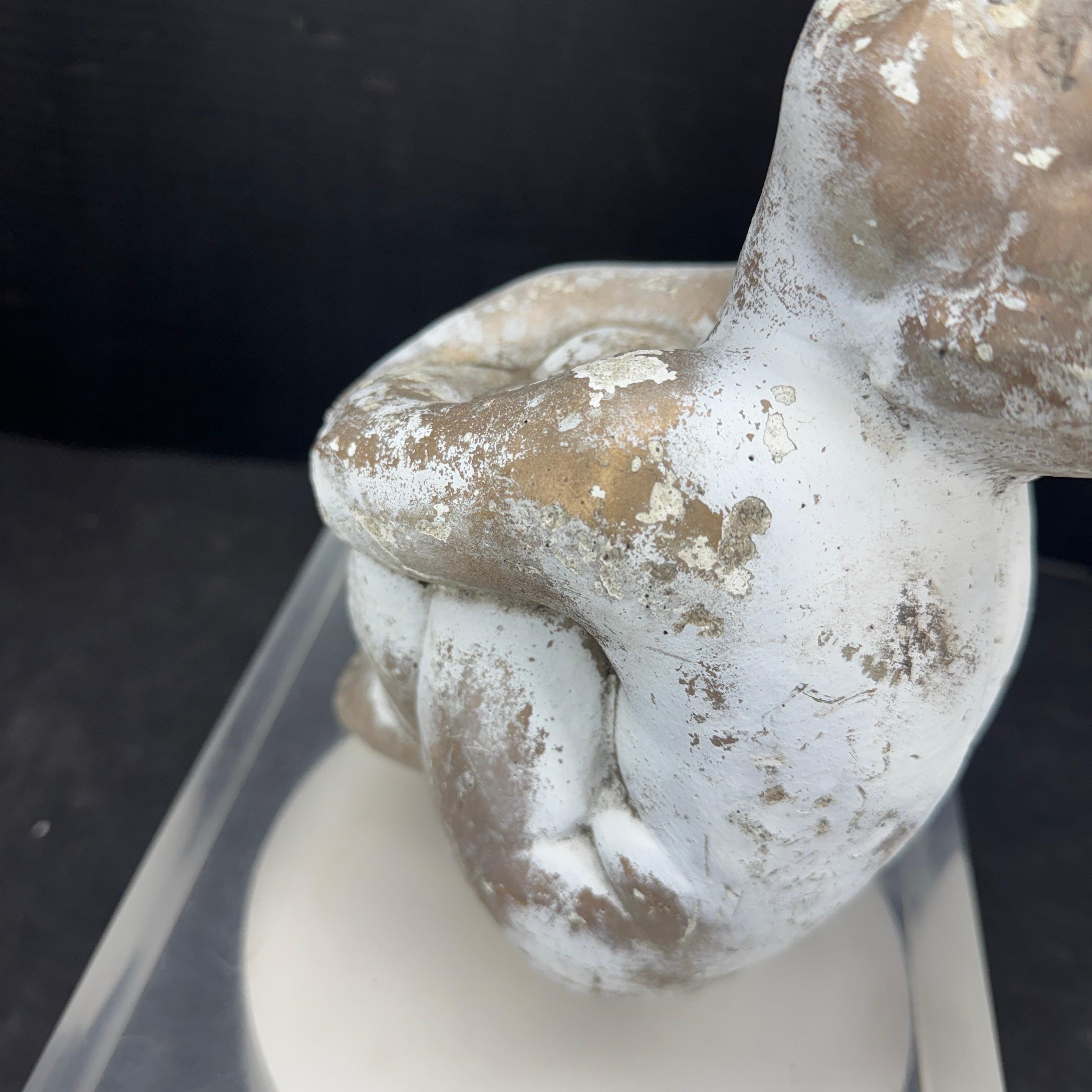 Vintage Concrete Statue of Girl Holding Knees Garden Ornament For Sale 1