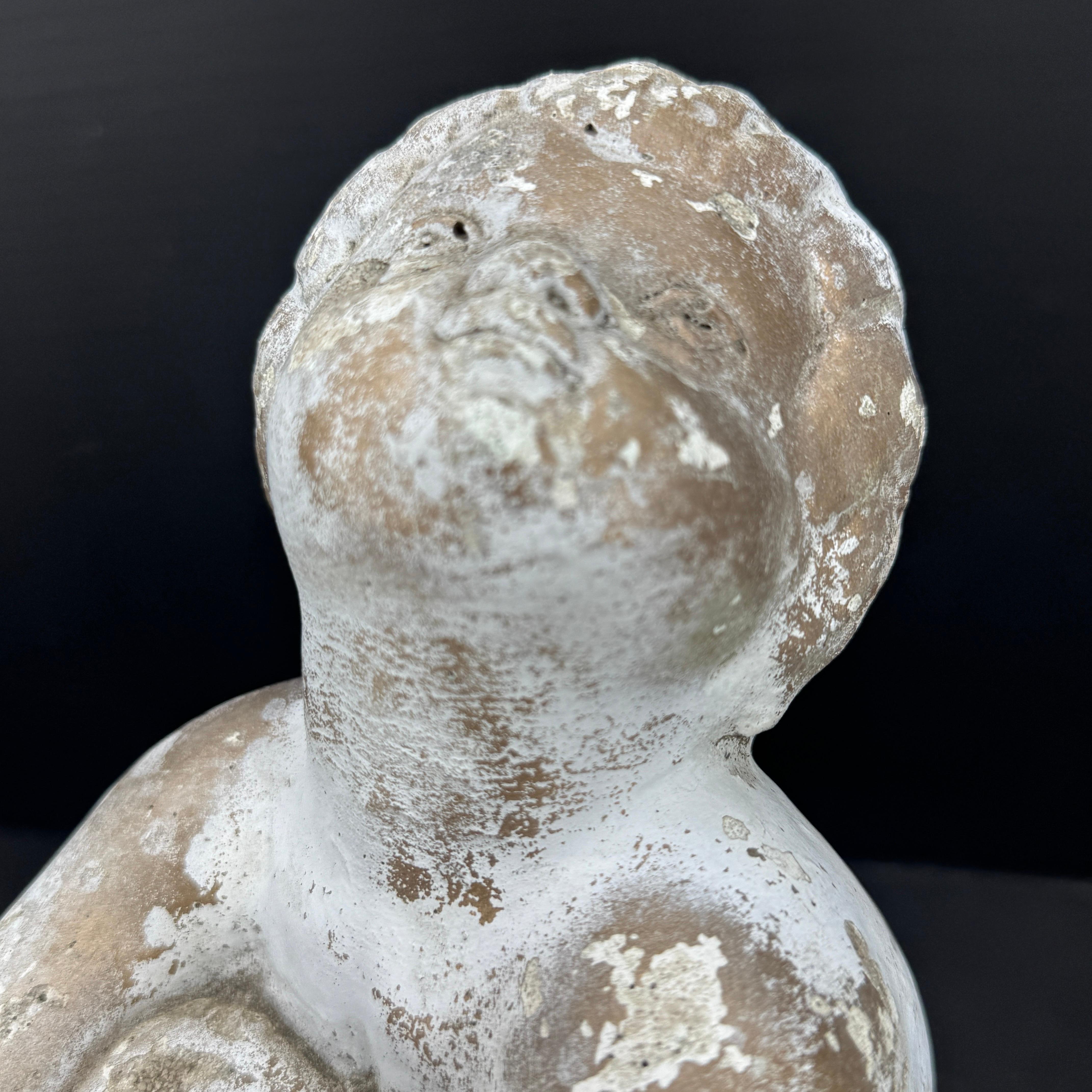 Vintage Concrete Statue of Girl Holding Knees Garden Ornament For Sale 2