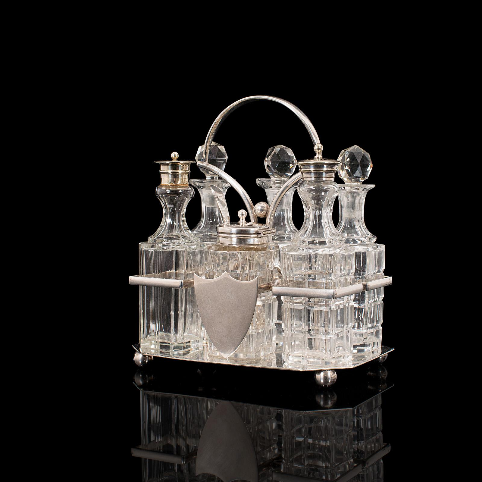 British Vintage Condiment Set English Silver Plate Table Rack Pringle & Sons, circa 1930
