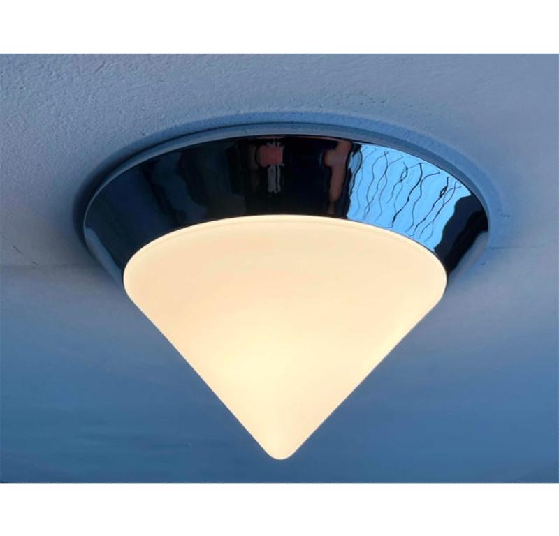 Vintage Cone Glass and Chrome Ceiling Lamp, 1980s For Sale 7