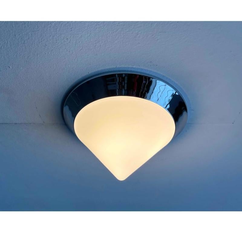 20th Century Vintage Cone Glass and Chrome Ceiling Lamp, 1980s For Sale