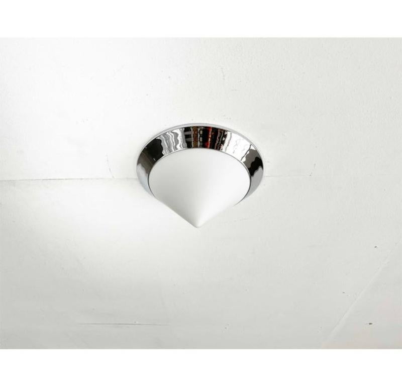 Vintage Cone Glass and Chrome Ceiling Lamp, 1980s For Sale 3