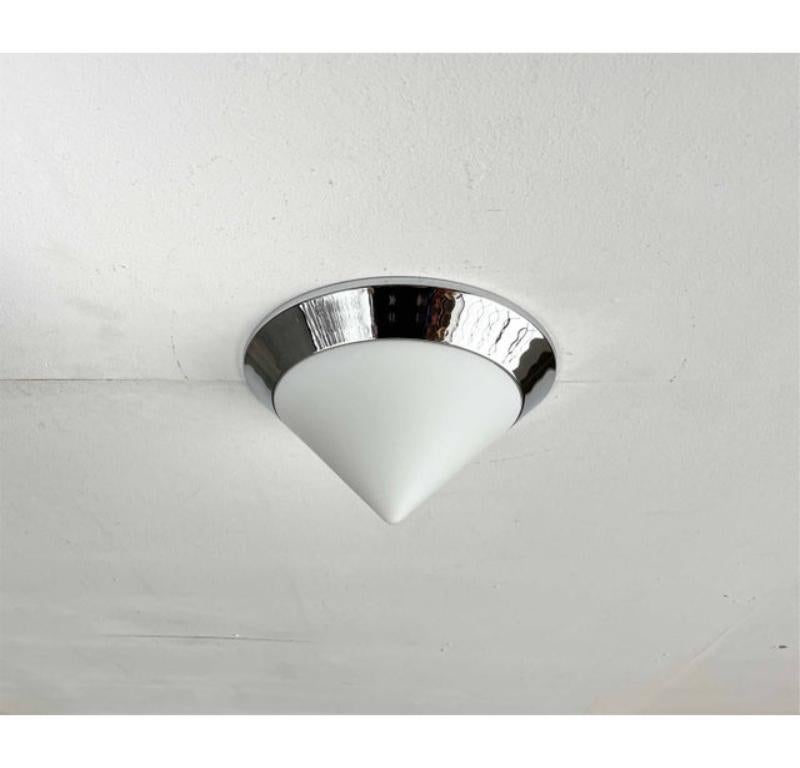 Vintage Cone Glass and Chrome Ceiling Lamp, 1980s For Sale 4
