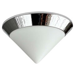 Vintage Cone Glass and Chrome Ceiling Lamp, 1980s