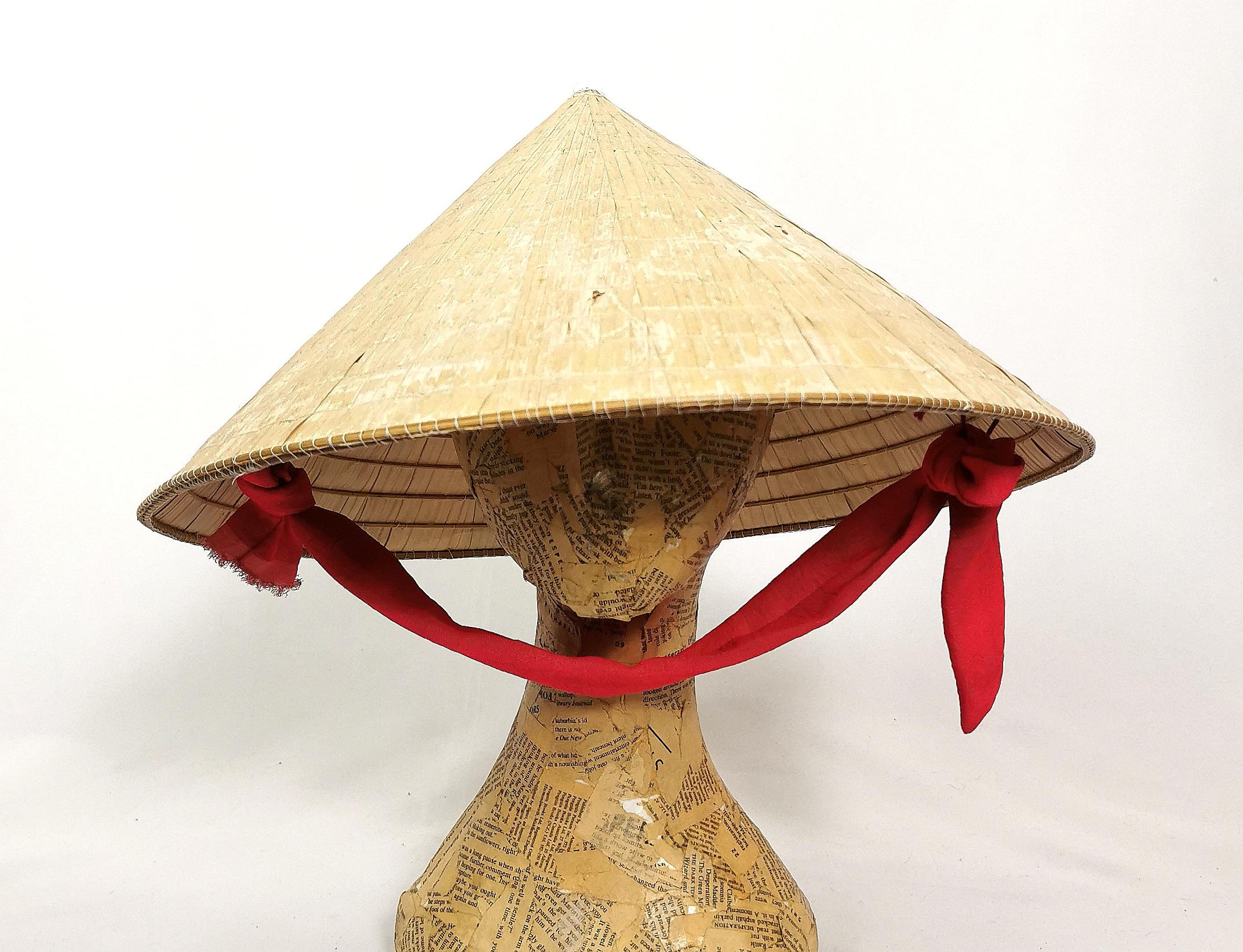 Vintage conical straw hat, Traditional Asian sedge hat  5