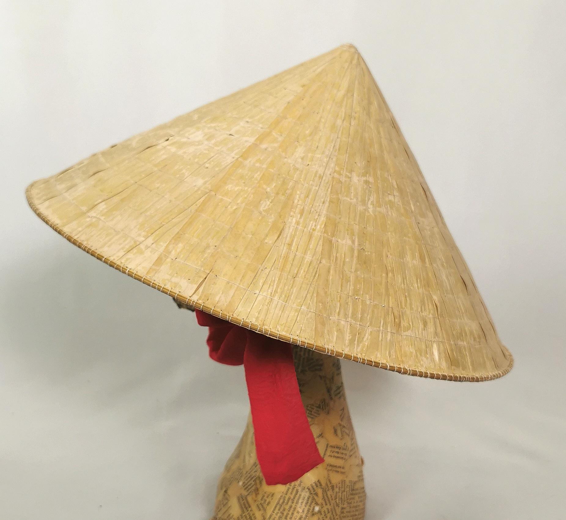 Vintage conical straw hat, Traditional Asian sedge hat  1