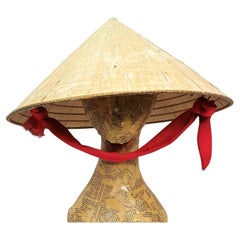 Vintage conical straw hat, Traditional Asian sedge hat 