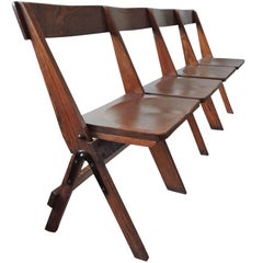 Antique Conjoined Folding Chapel Chairs, 1920s