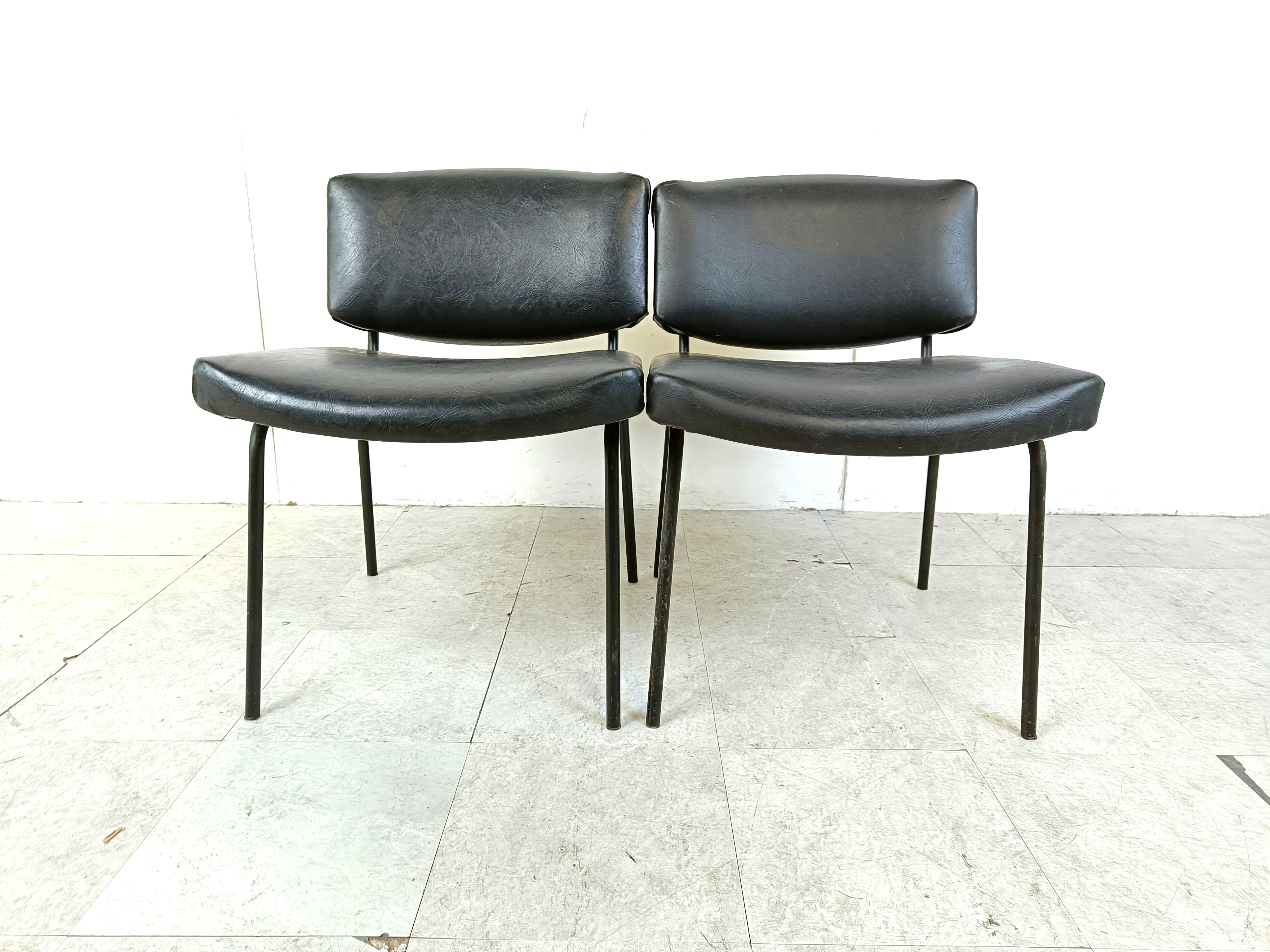 Faux Leather Vintage Conseil Chairs by Pierre Guariche 1950's, France For Sale