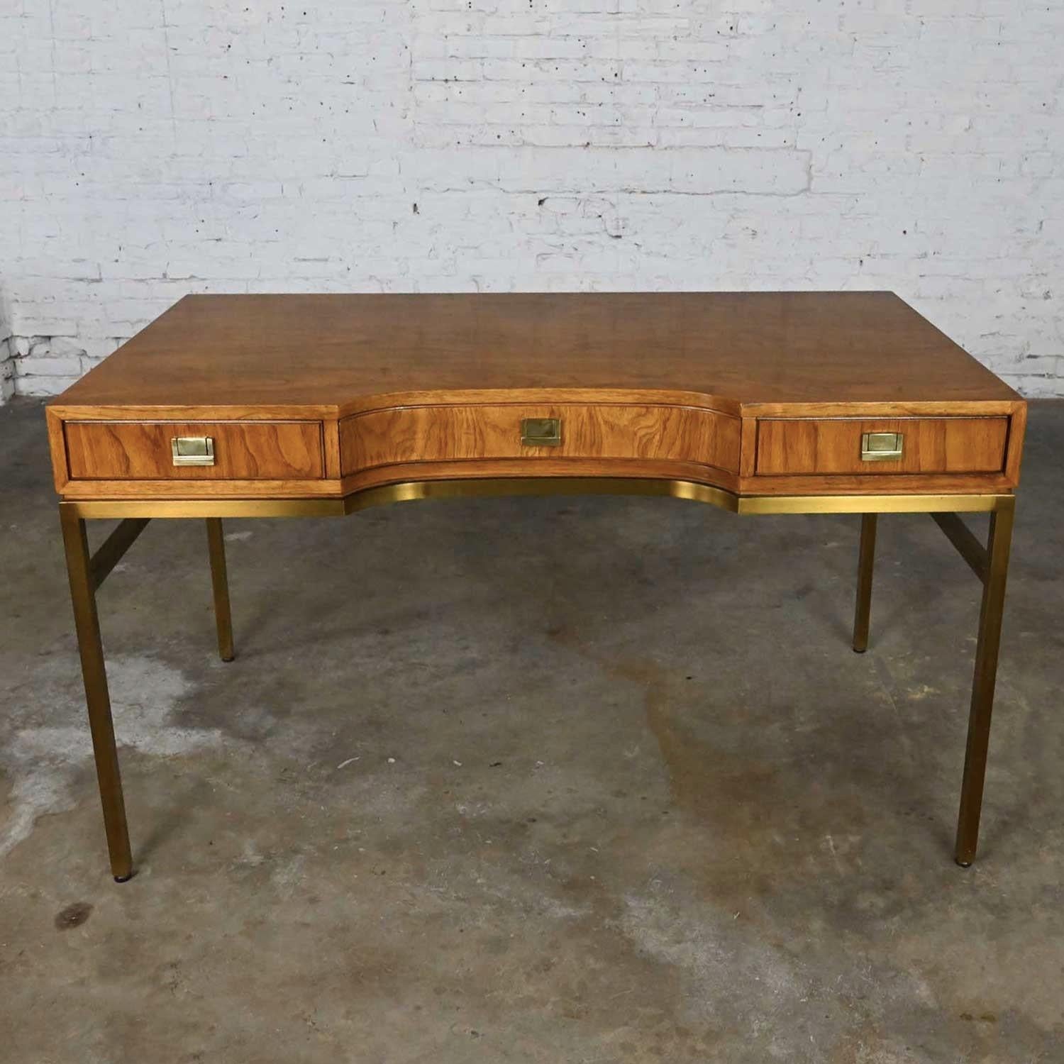 Vintage Consensus Collection by Drexel MCM Writing Desk Ash & Brass Plated Metal 5
