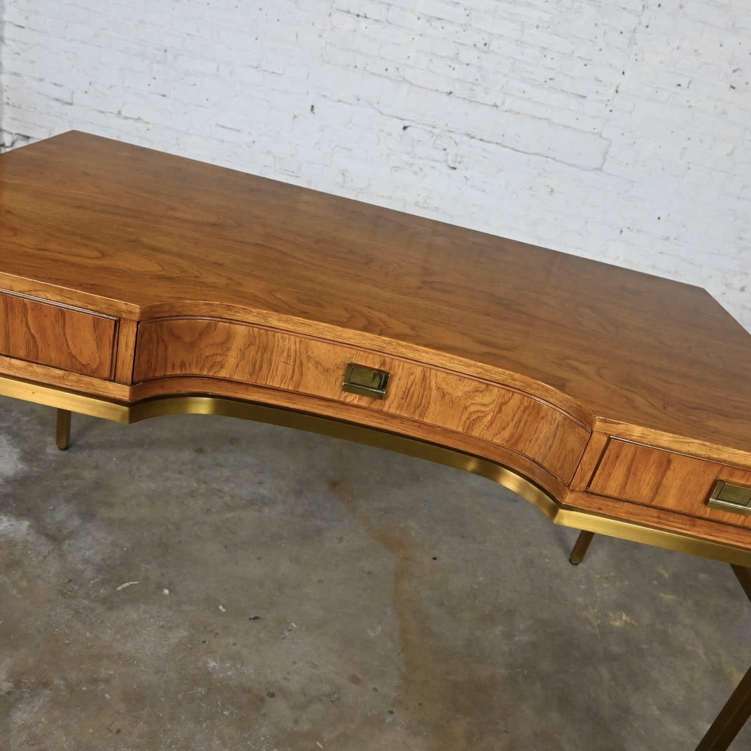 Vintage Consensus Collection by Drexel MCM Writing Desk Ash & Brass Plated Metal 6