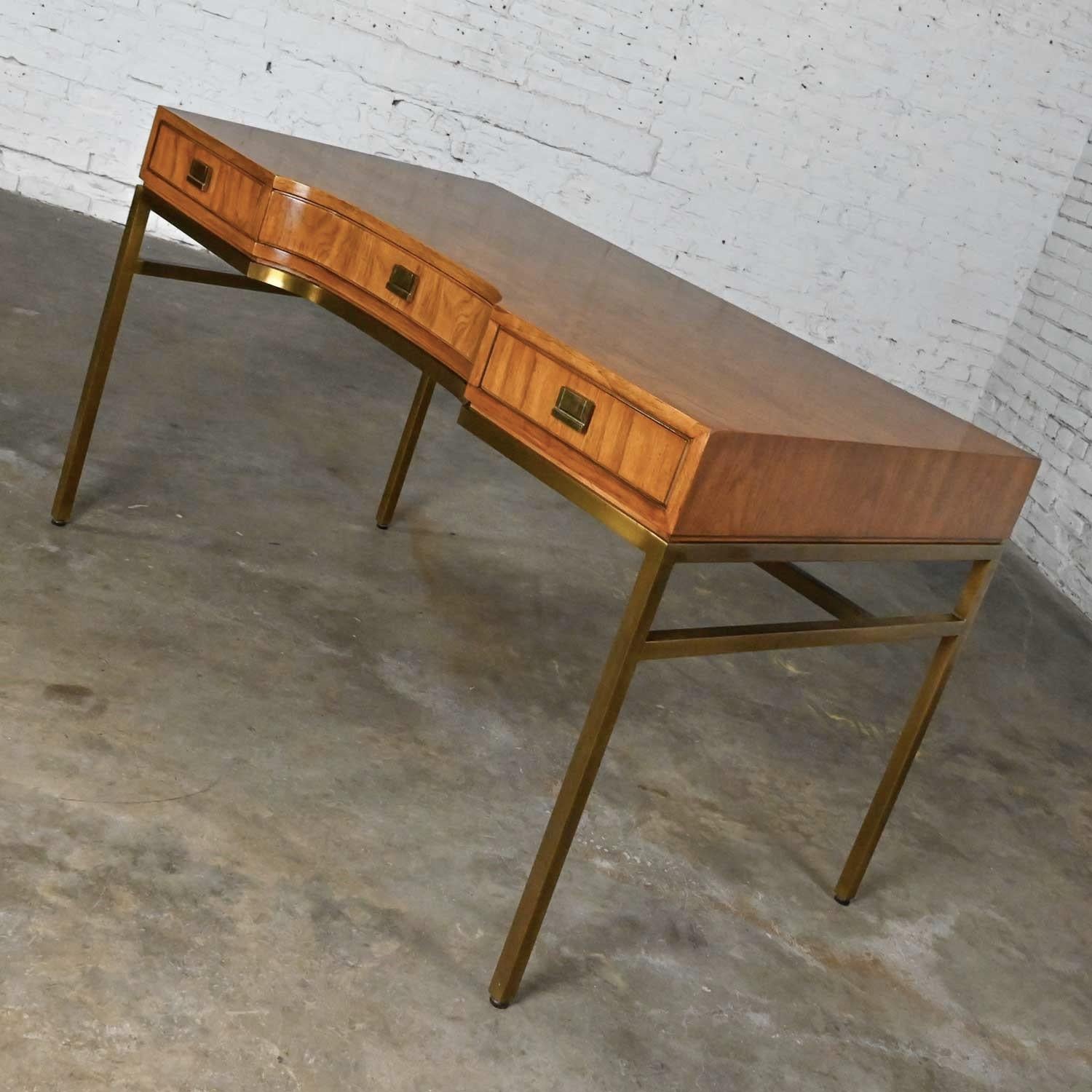 Mid-Century Modern Vintage Consensus Collection by Drexel MCM Writing Desk Ash & Brass Plated Metal