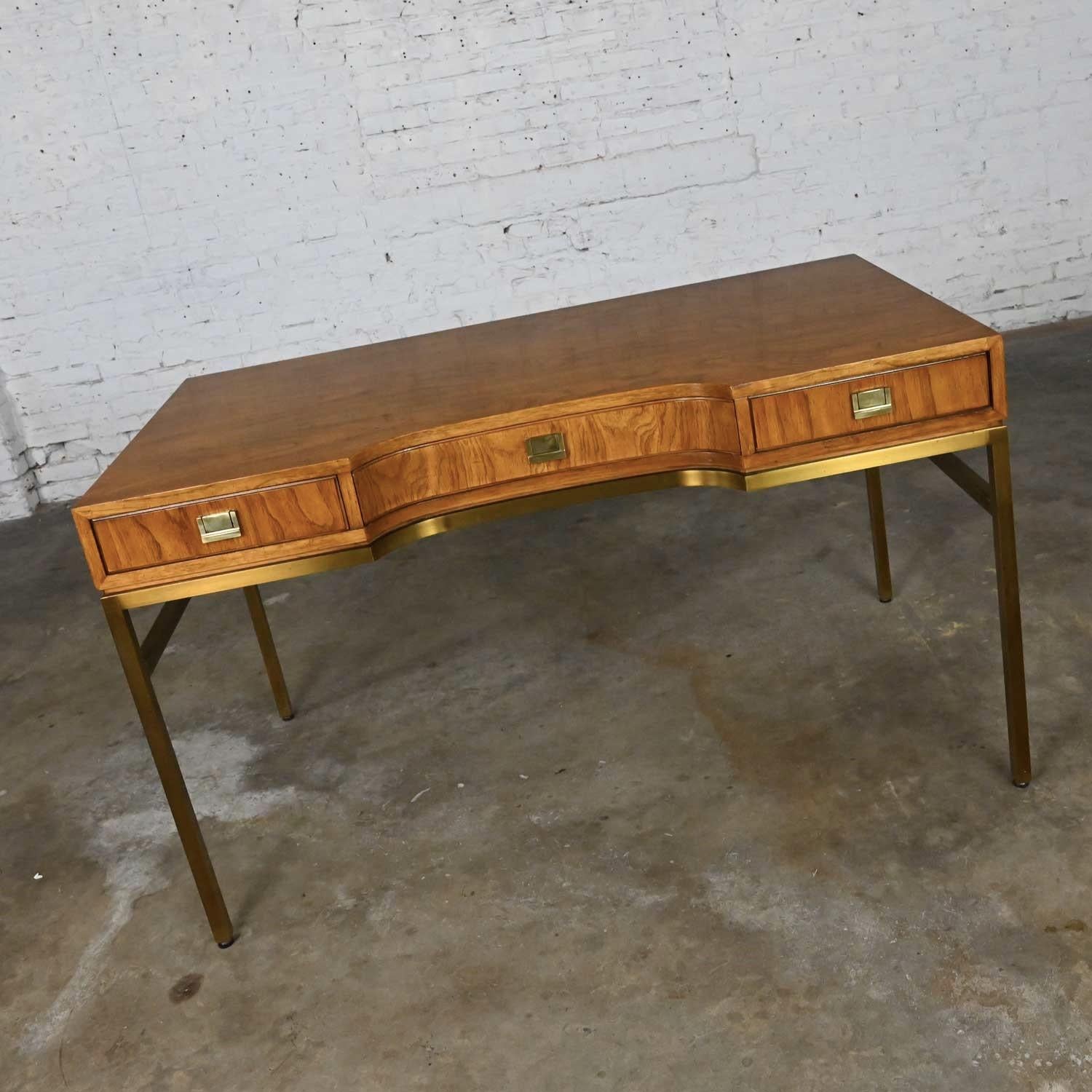 American Vintage Consensus Collection by Drexel MCM Writing Desk Ash & Brass Plated Metal