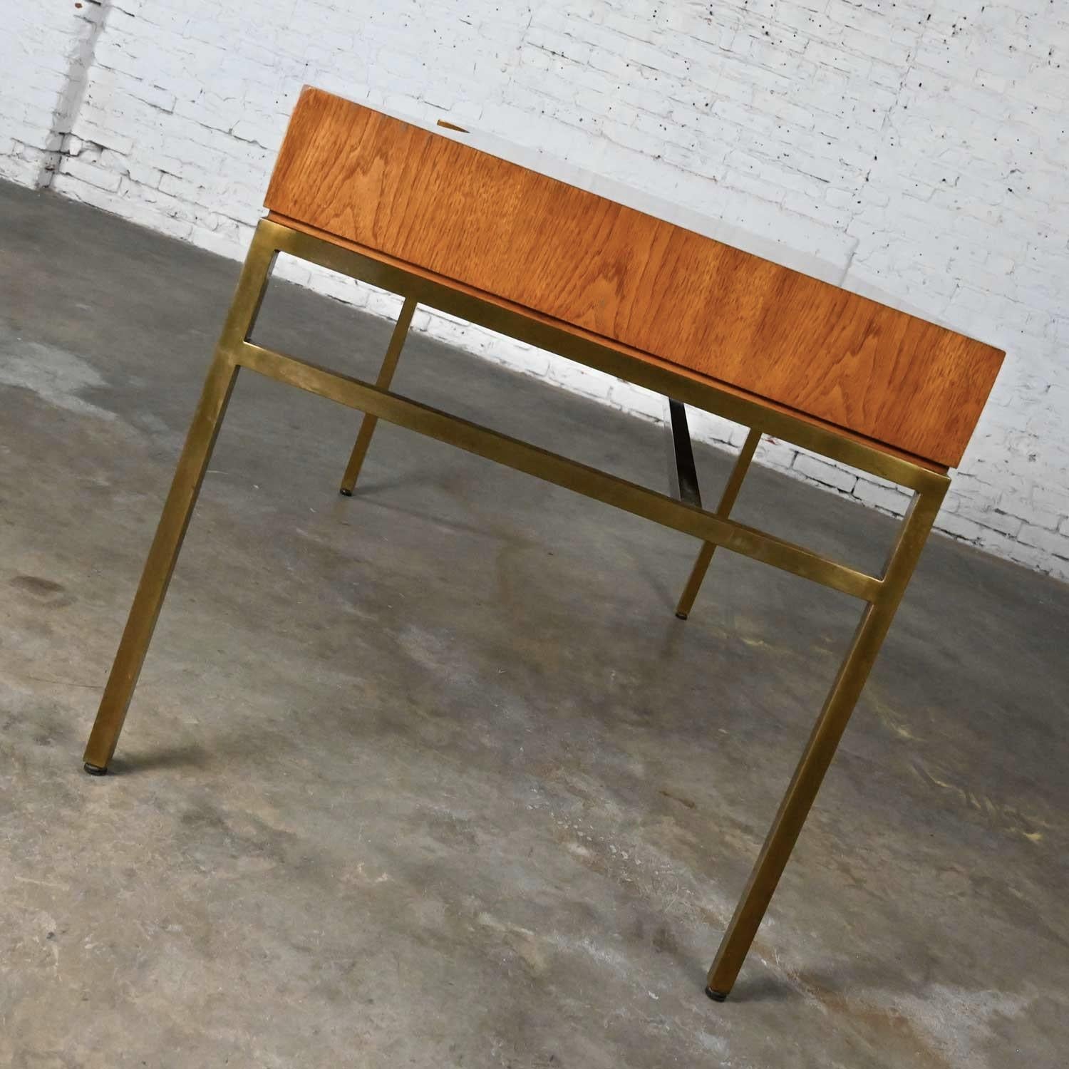 Vintage Consensus Collection by Drexel MCM Writing Desk Ash & Brass Plated Metal 1