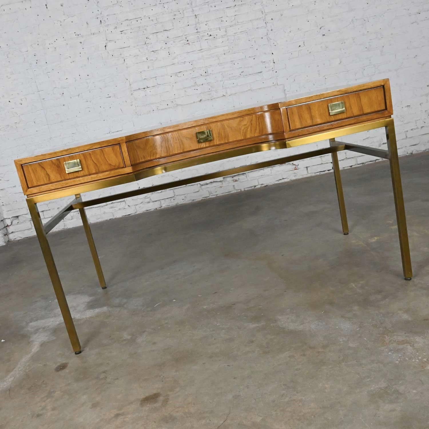Vintage Consensus Collection by Drexel MCM Writing Desk Ash & Brass Plated Metal 2