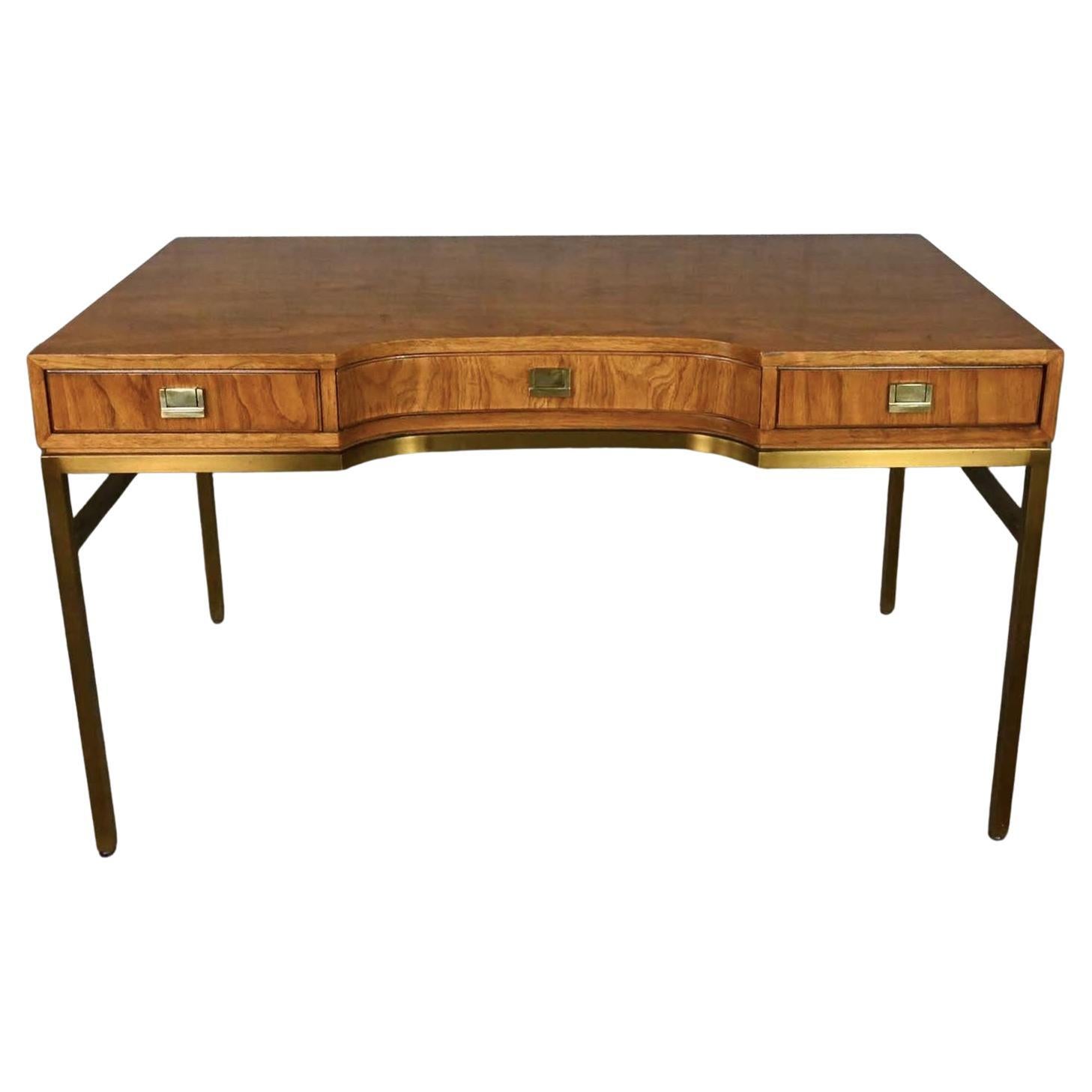 Vintage Consensus Collection by Drexel MCM Writing Desk Ash & Brass Plated Metal