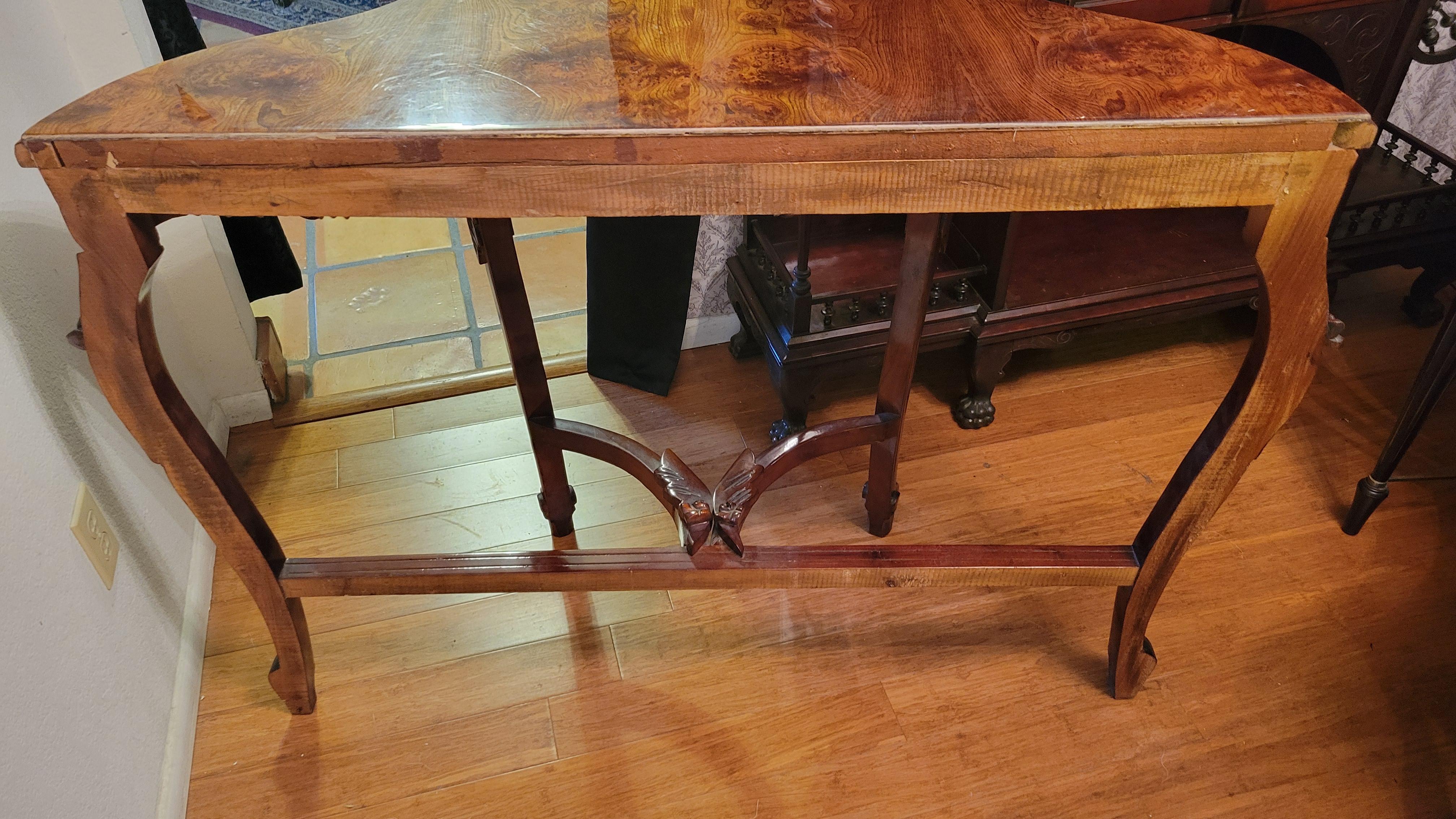 Console Demi-Lune (Half-Moon) Table with Hand-Carved Mirror For Sale 4