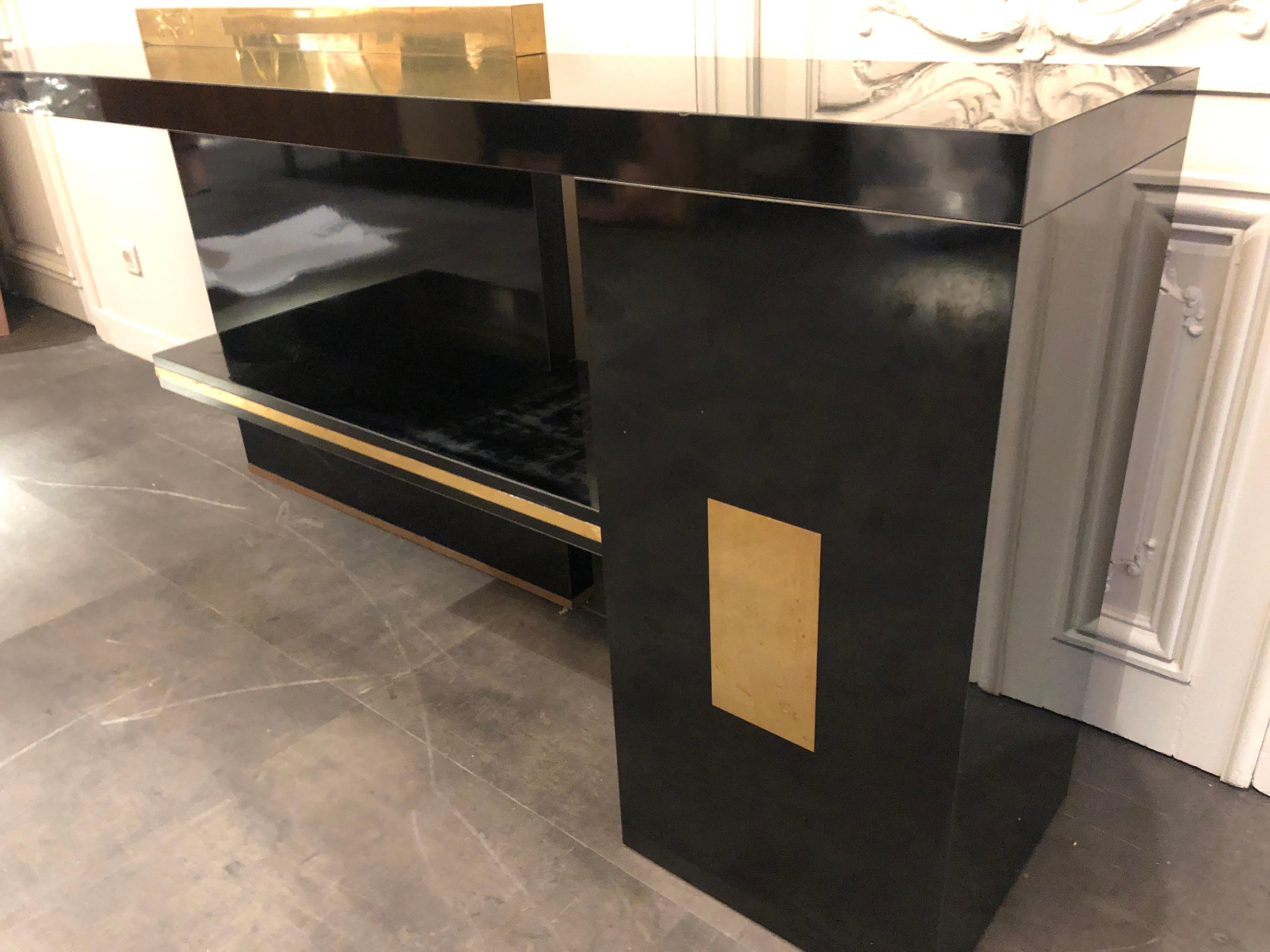 Consola vintage de madera lacada en negro, hacia 1980 Italiano en venta