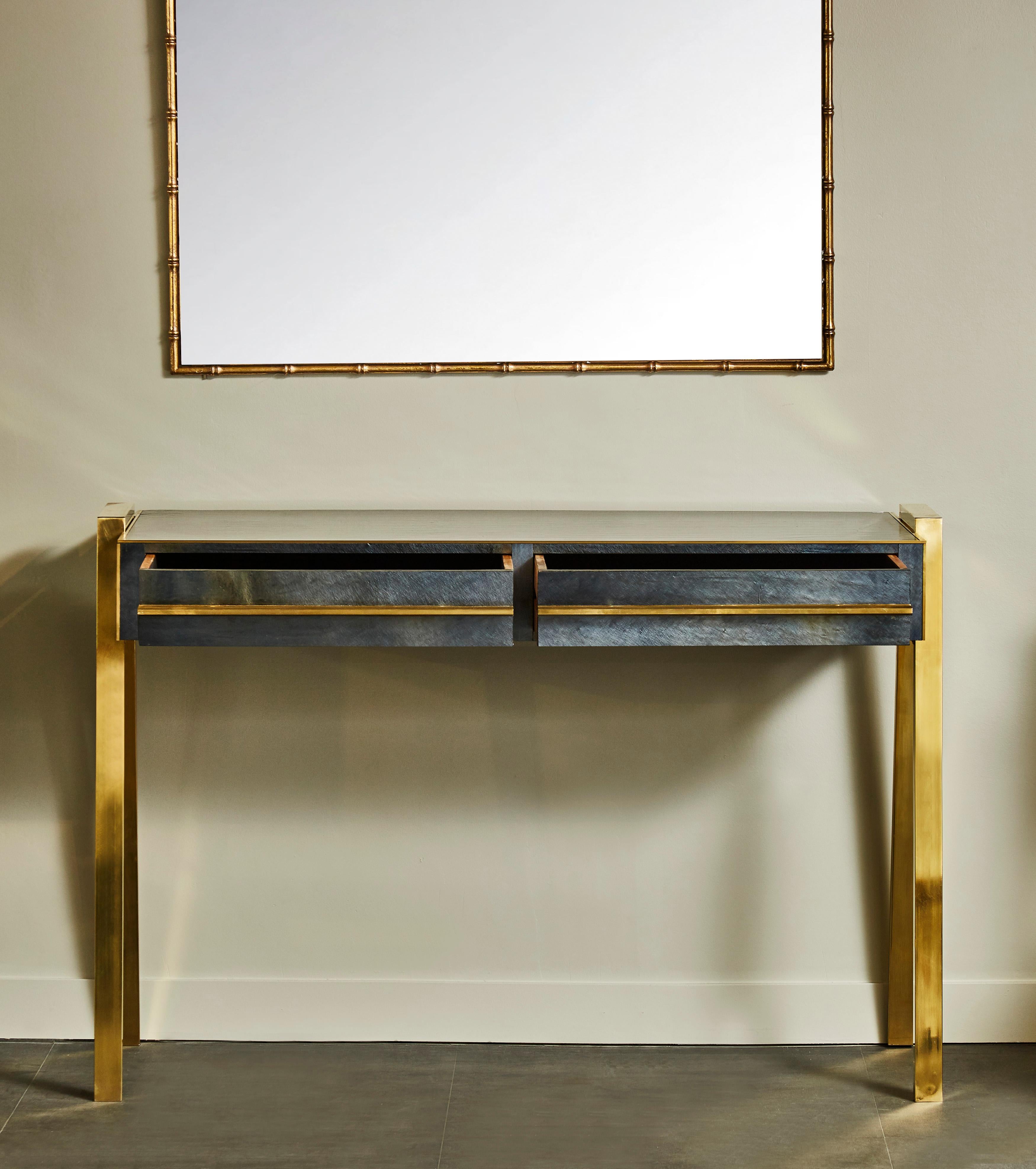 Mid-Century Modern Vintage Console in Brass and Old Murano Glass