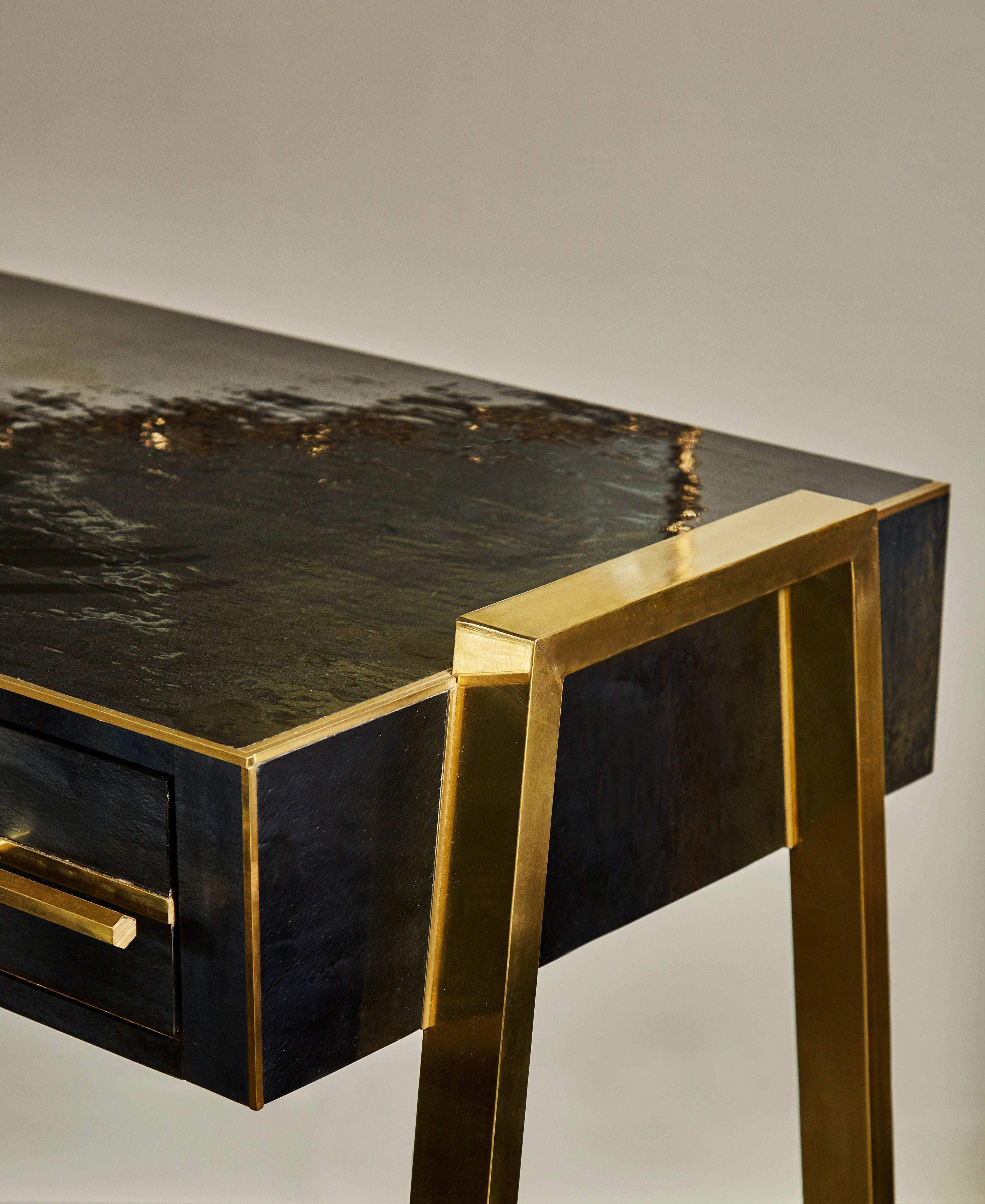Italian Vintage Console in Brass and Old Murano Glass