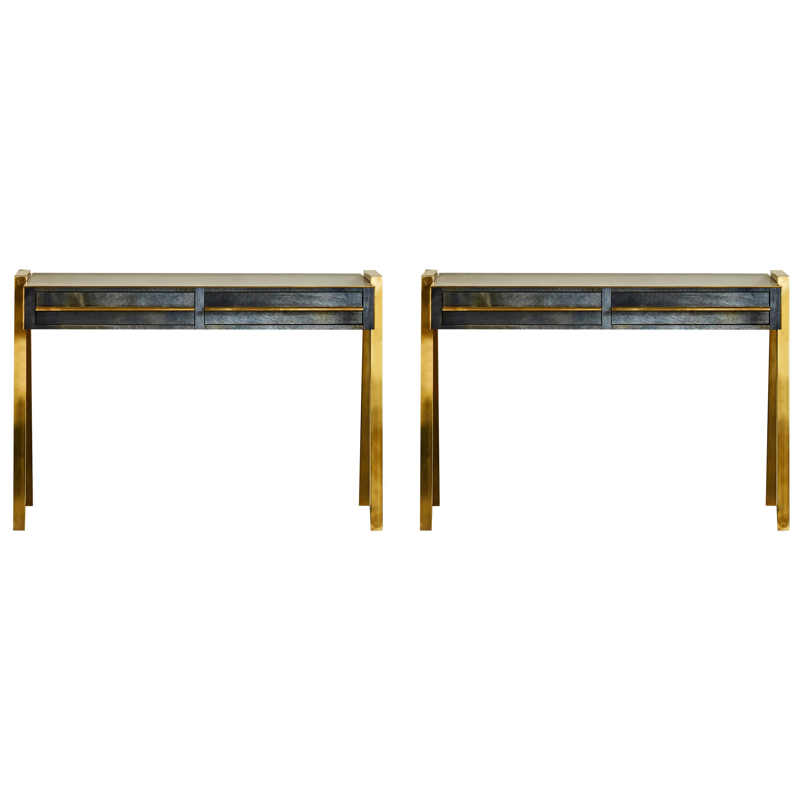 Vintage Console in Brass and Old Murano Glass