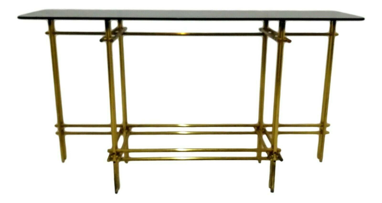 Vintage Console in Brass and Smoked Glass, 1970s For Sale 1