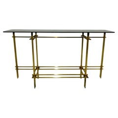 Vintage Console in Brass and Smoked Glass, 1970s