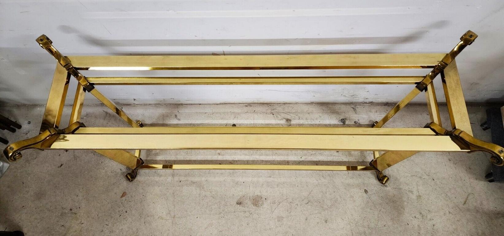 Mastercraft Style Console Sofa Table Glass & Brass In Good Condition For Sale In Lake Worth, FL