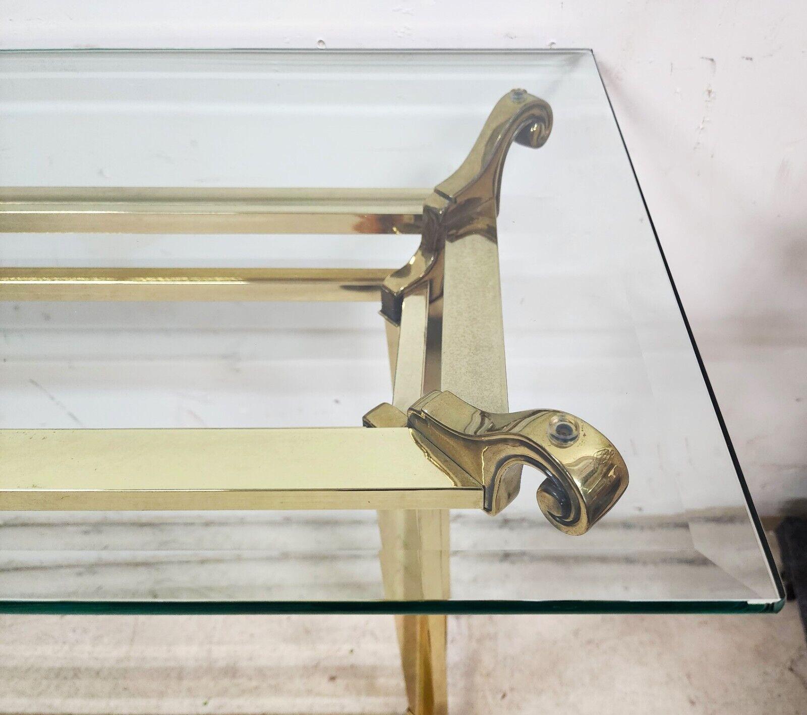 Late 20th Century Mastercraft Style Console Sofa Table Glass & Brass For Sale