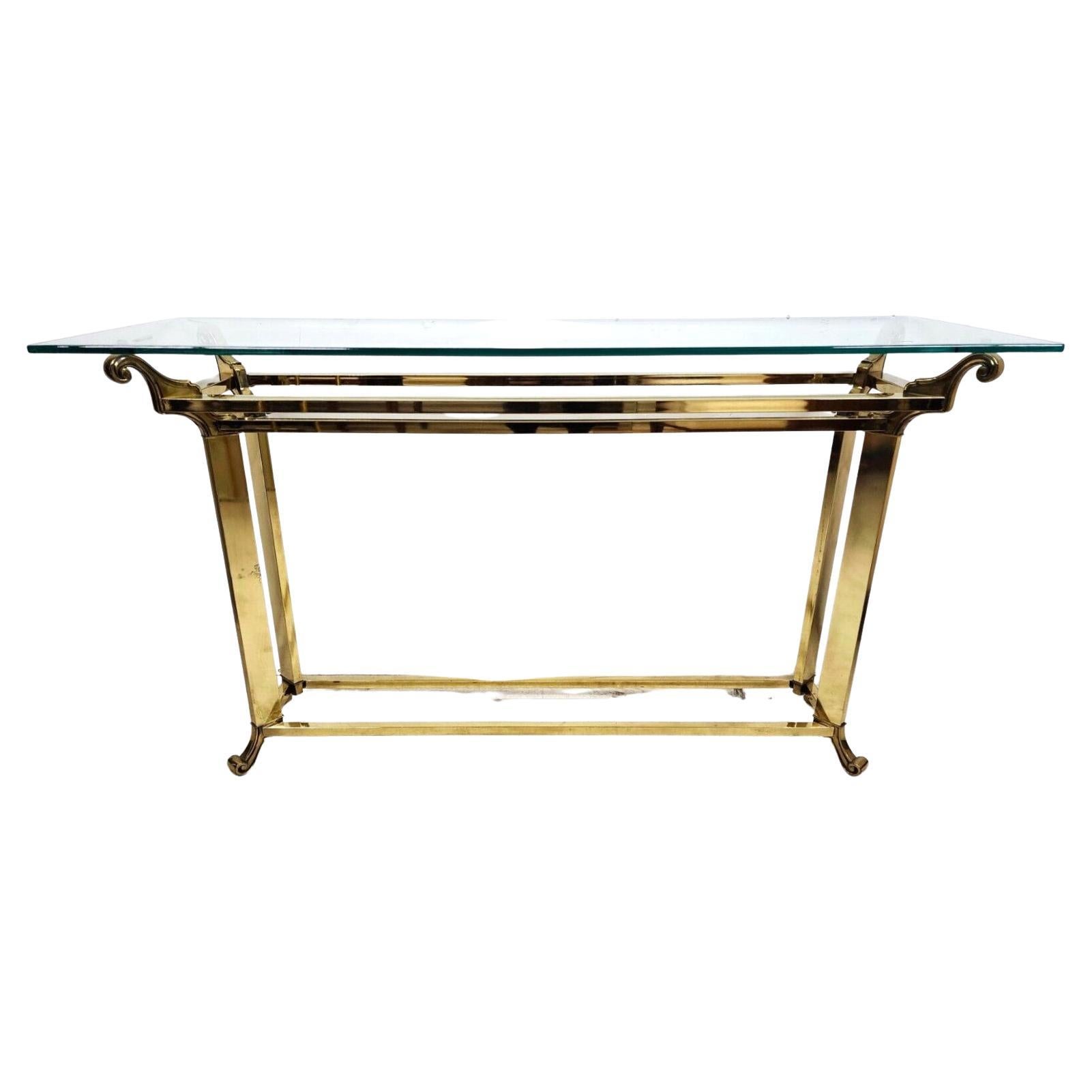 Mastercraft Style Console Sofa Table Glass & Brass For Sale