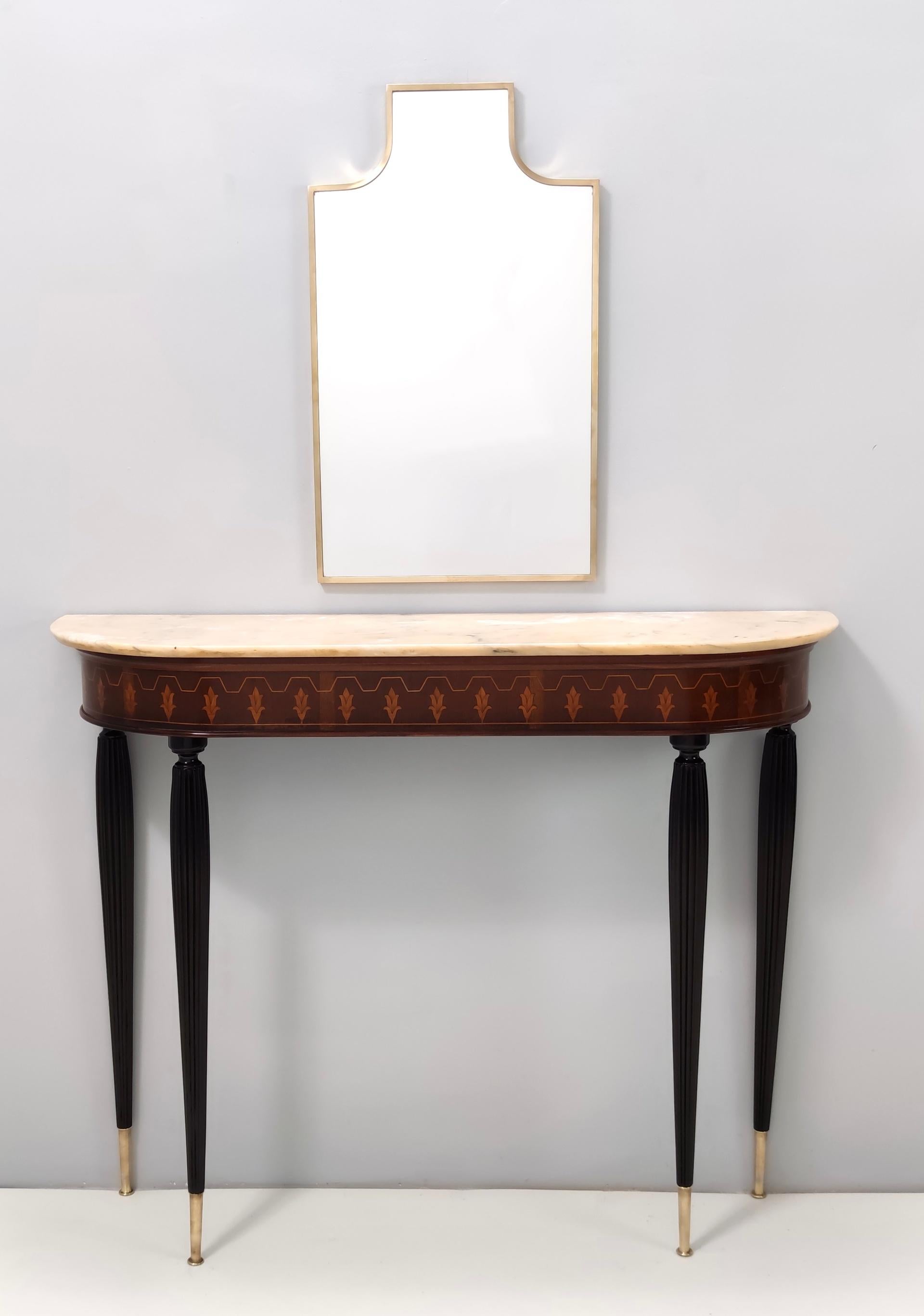 Mid-Century Modern Vintage Console Table with a Demilune Marble Top in the Style of Buffa, Italy