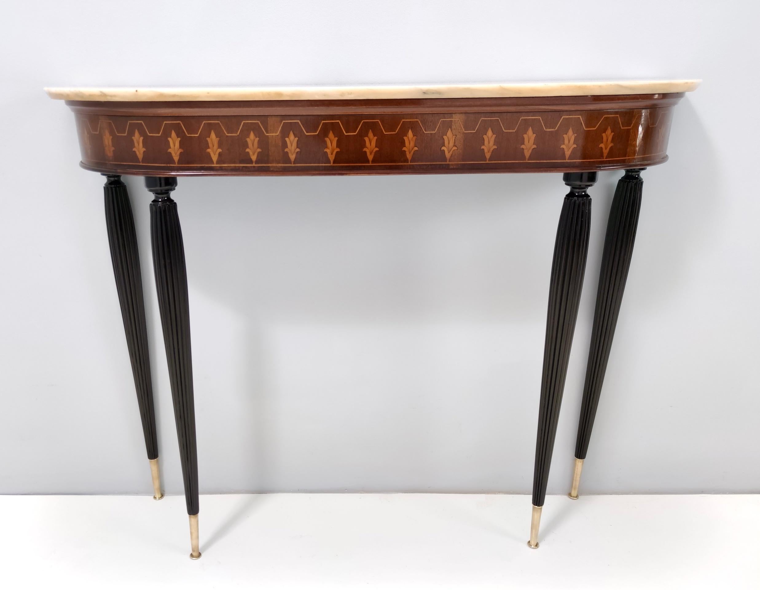 Mid-20th Century Vintage Console Table with a Demilune Marble Top in the Style of Buffa, Italy