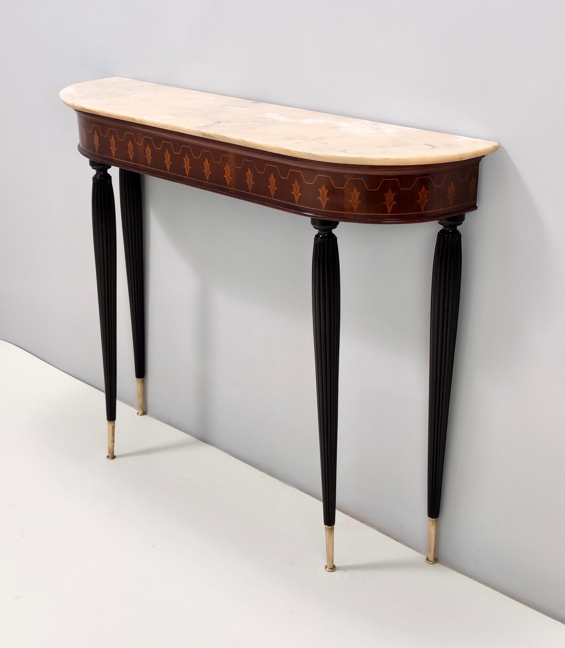Vintage Console Table with a Demilune Marble Top in the Style of Buffa, Italy 1