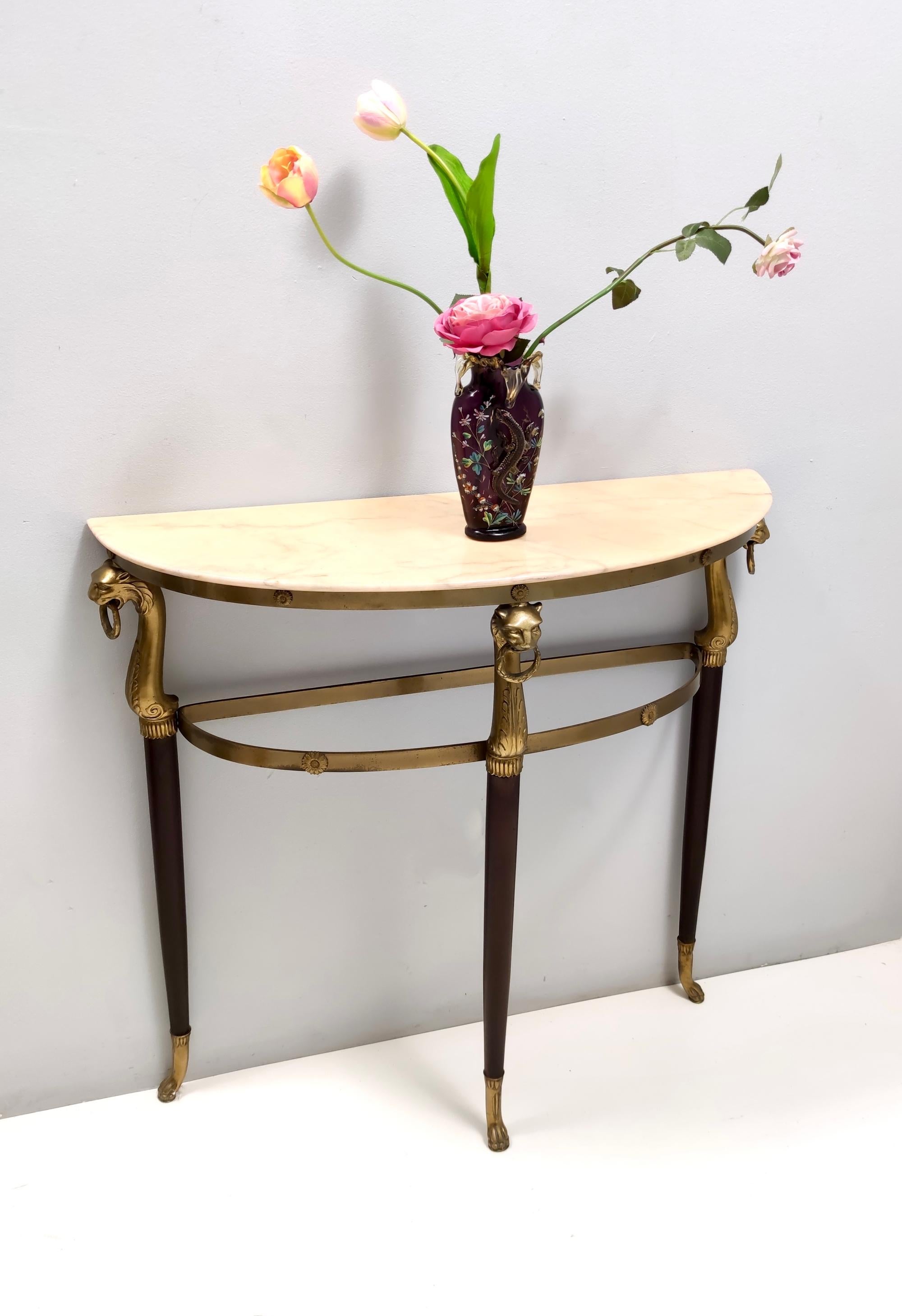 Mid-Century Modern Vintage Console Table with a Demilune Portuguese Pink Marble Top, Italy